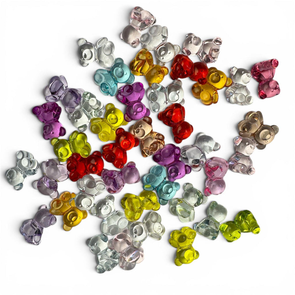 20 Transparent Bear Beads, Acrylic, Side Drilled Beads, Mixed Colors, 18.5x16x11mm, Hole: 2.5mm