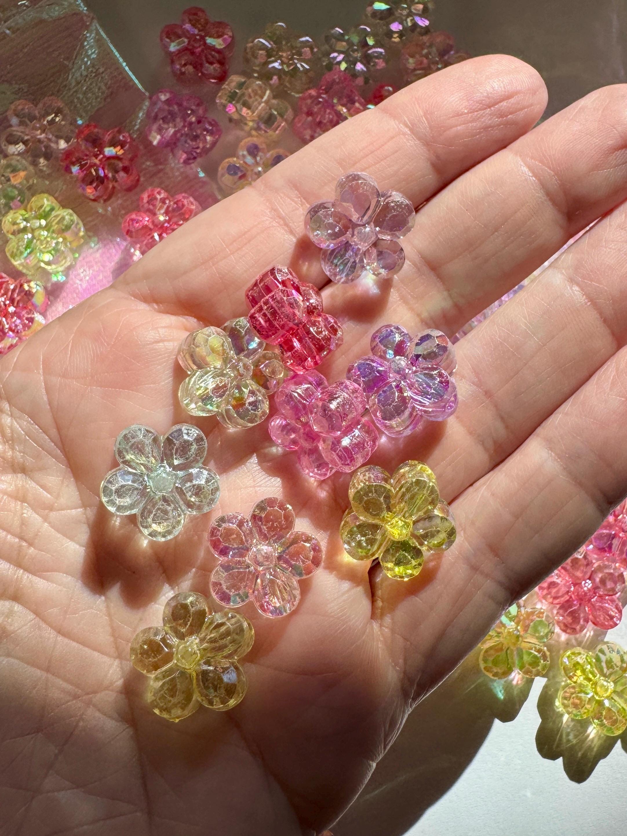 30pcs Transparent 14.5mm Flower Beads, Acrylic, AB Finish, Hole: 2.5mm