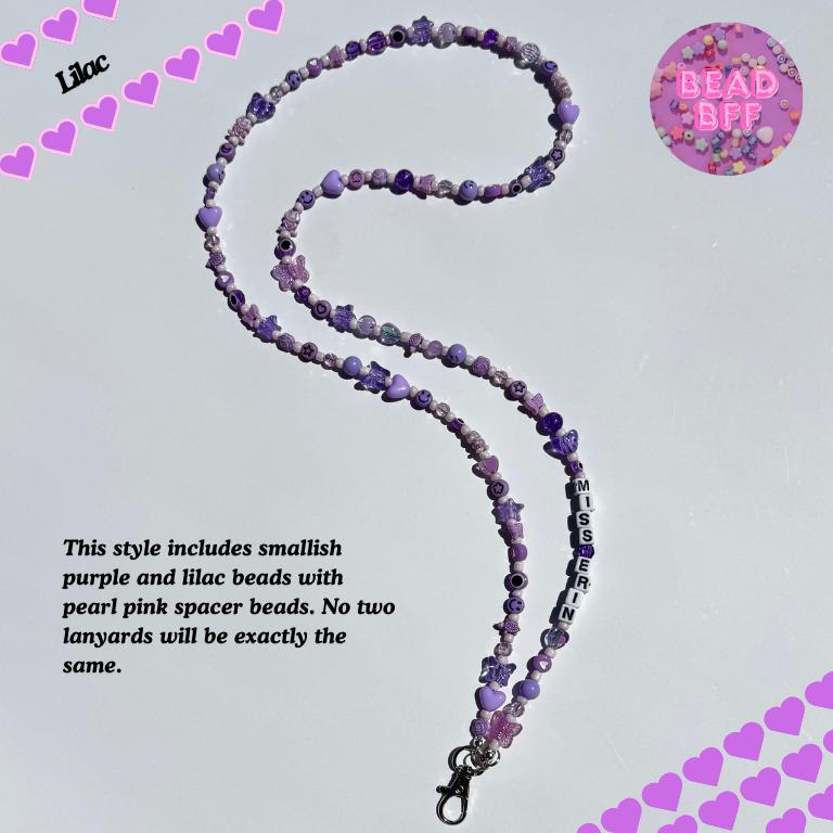Custom Beaded Lanyard with Vertical Name Beads, Personalized Teacher Gift, Nurse ID Badge Holder, Y2K Kandi Kidcore Style