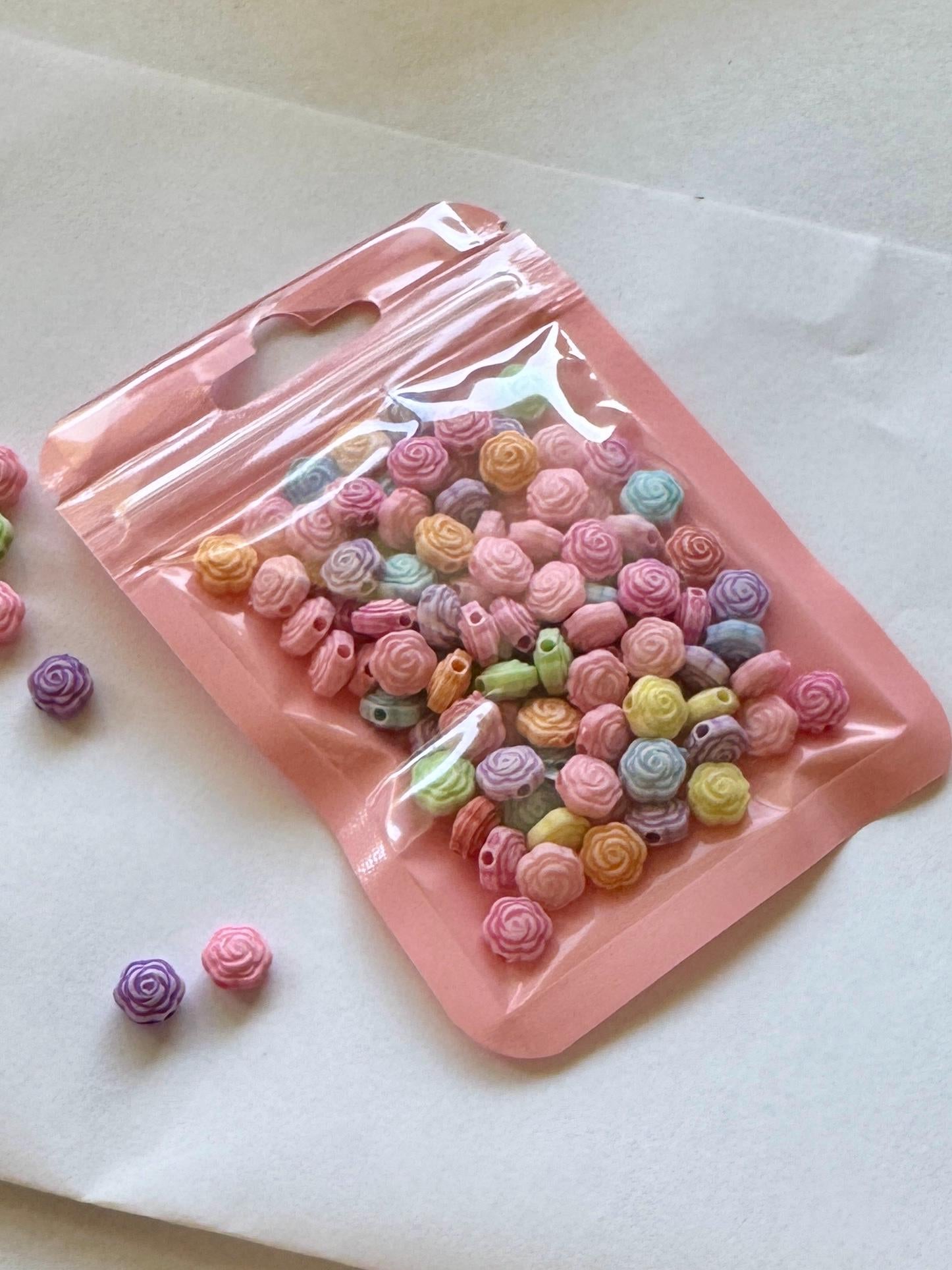 Tiny Flower Beads, Acrylic, Mixed Colors, 7.5x5mm, Hole: 2mm, 100 pcs
