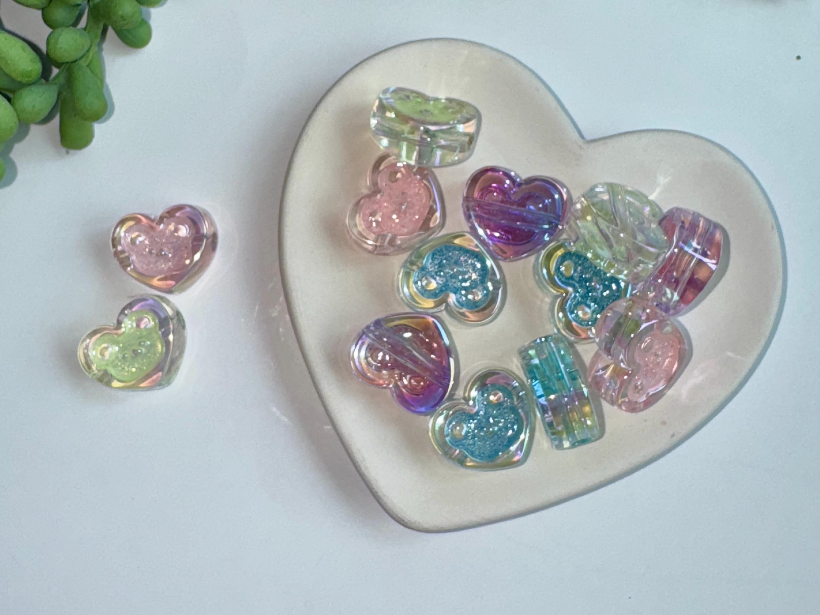 Chunky Glitter Bear Heart Beads, 17.5mm, Hole: 3.5mm, 10 pcs
