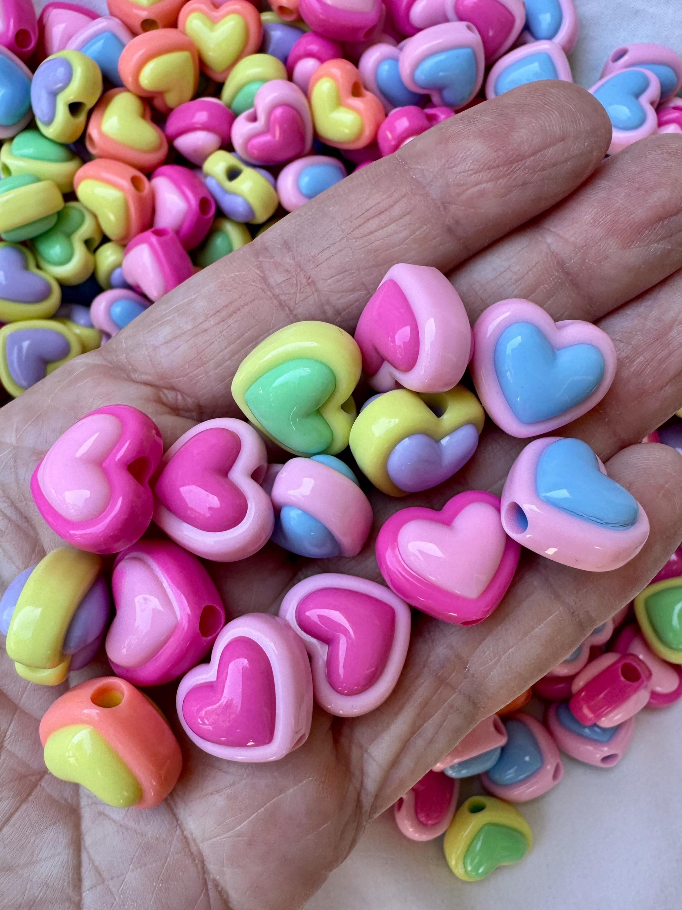 Two Tone Kawaii Heart Beads, Pastel or UV Iridescent Mixed Colors, 15x17.5x12mm, Hole: 3.7mm, 20 pcs