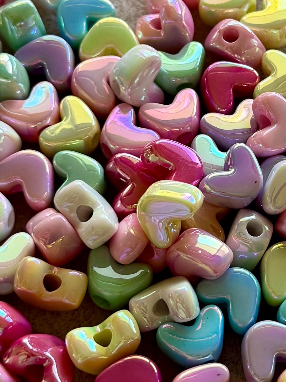 Solid Color Iridescent Heart Beads, 35 pcs, 9mm, Hole: 1.4mm