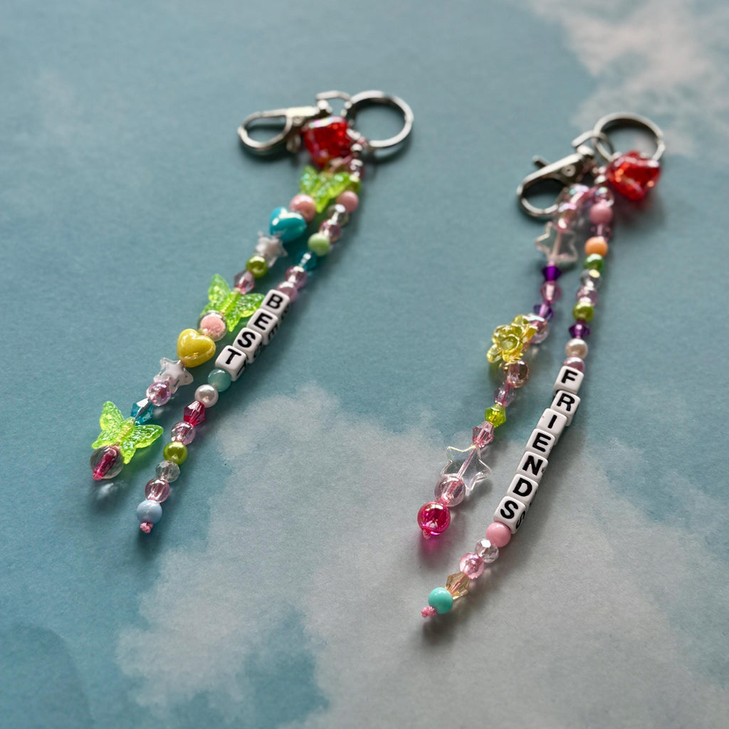 BFF Beaded Keychain Set, Y2K Sparkly Zipper Pulls
