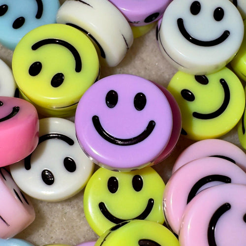 15mm Pastel Smiley Face Beads: Y2K Kawaii Acrylic Beads, 20 pcs