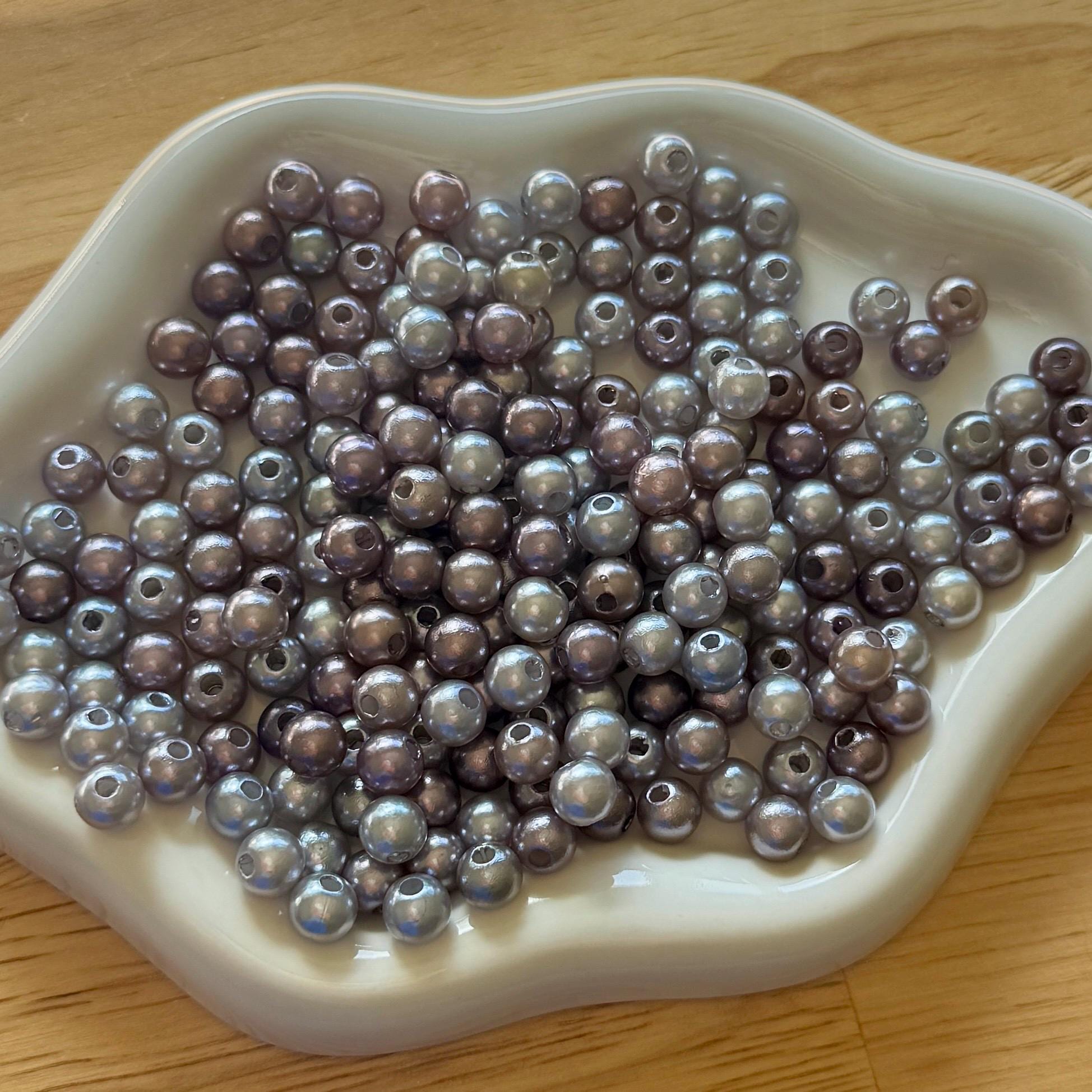6mm Silvery Gray Metallic Faux Pearl Bead Mix, Plastic, 100 pcs