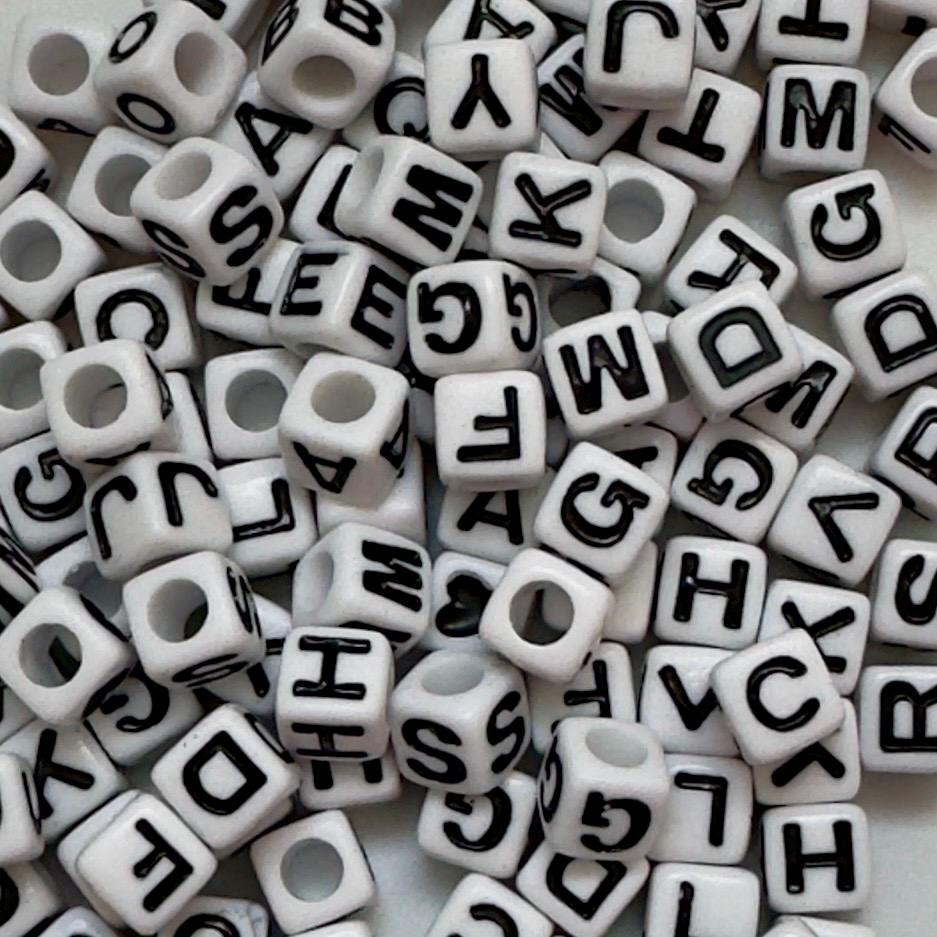Alphabet Cube Beads: 7mm Black and White DIY Jewelry (Top Drilled, 1 Piece) 3.5mm Hole - DISCONTINUED