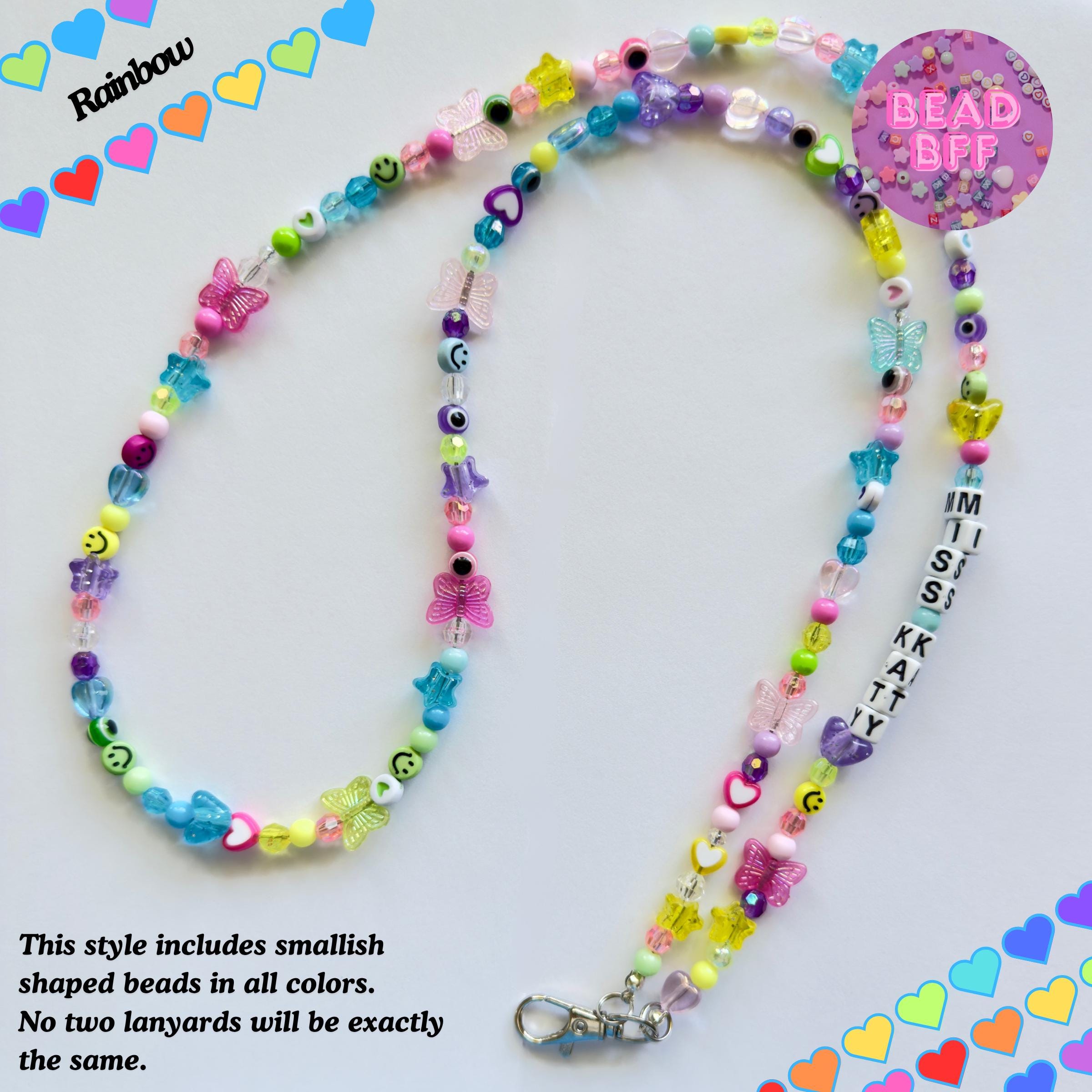 Custom Beaded Lanyard, Vertical Name Beads, Y2K Kidcore Style
