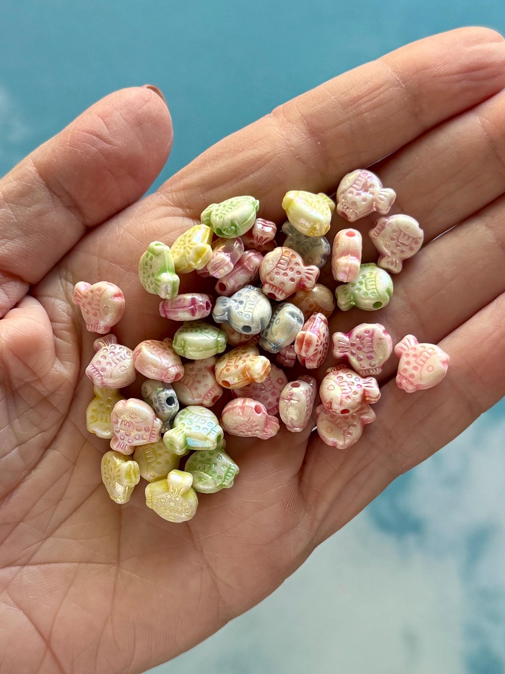 Shiny Fish Beads, 100 pcs, 10.5mm, Acrylic, Funny Beads for Kandi, Crafts, Kawaii beads