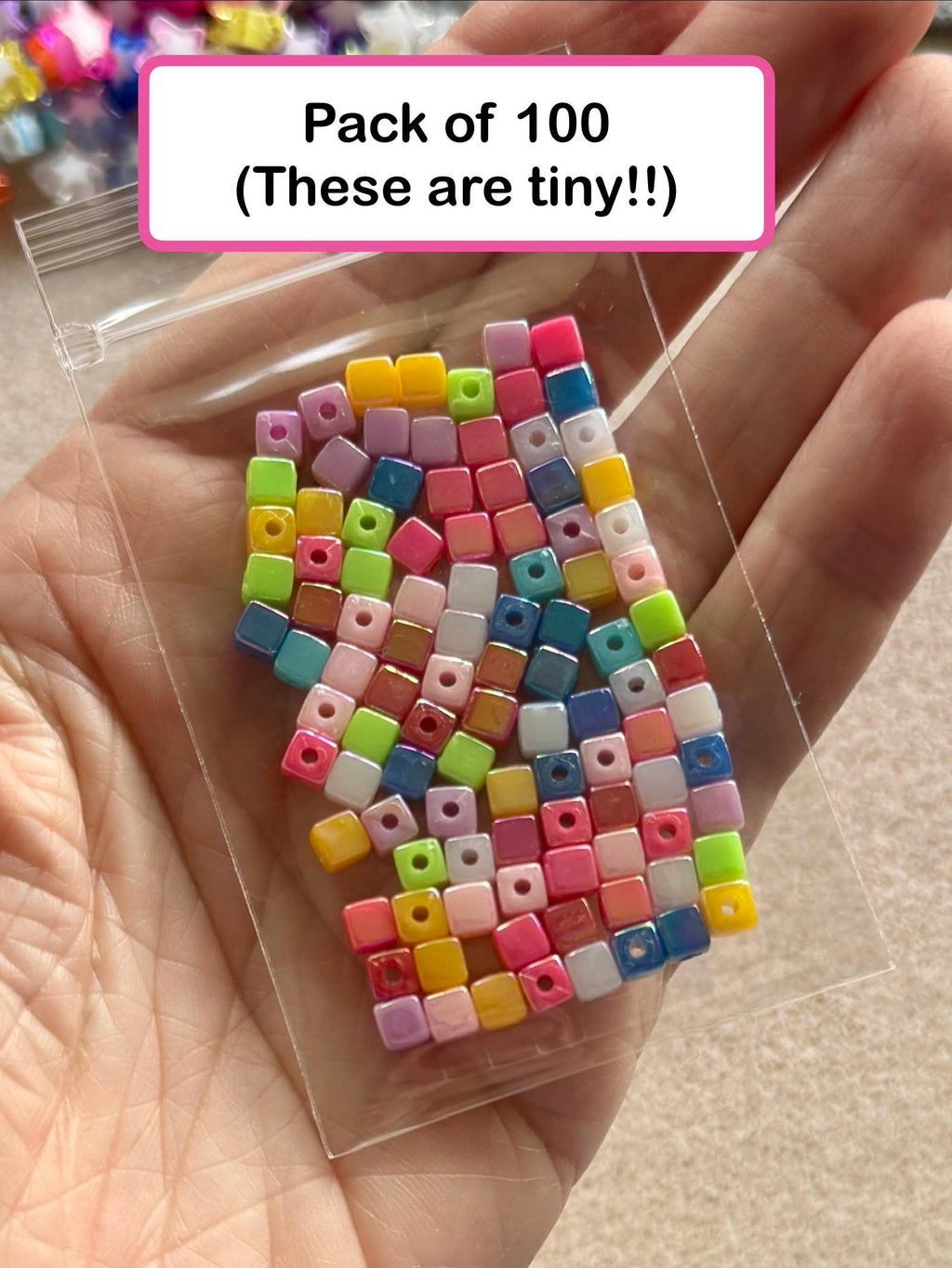 Tiny 4mm Cube Beads, AB Plated, 100 pcs, Hole: 1mm