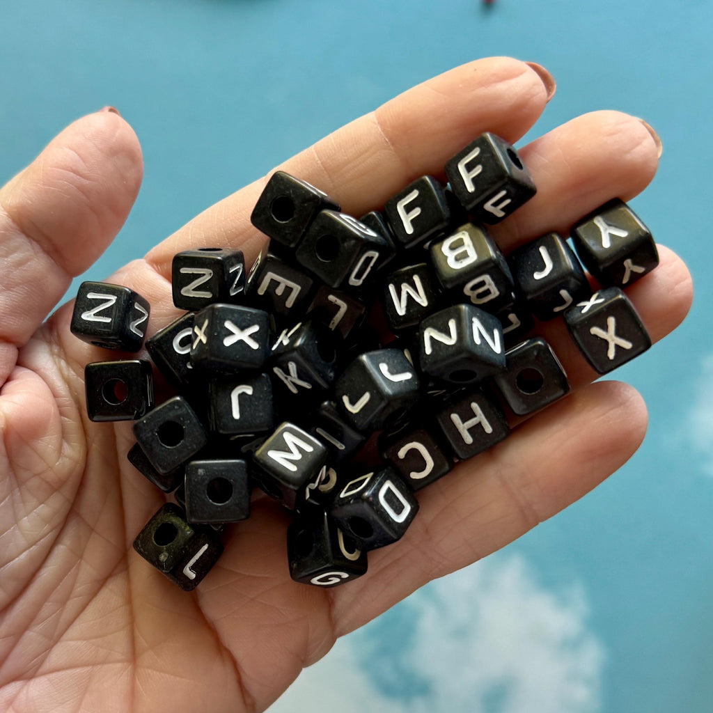 Chunky Black & White Letter Beads for Kandi, DIY Keychains, Crafting, 10mm, 4mm hole