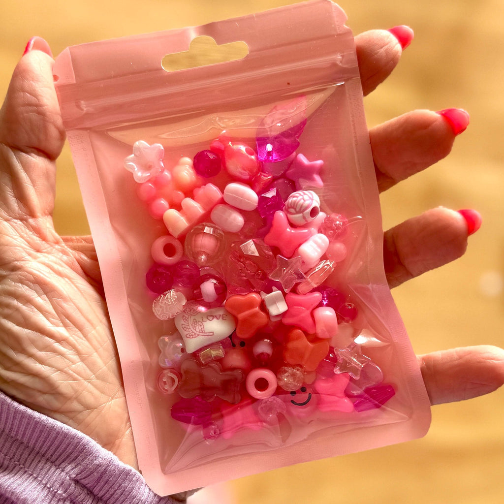 Eclectic Rainbow Bead Mix, Acrylic Bead Soup for Kandi, DIY Jewelry, Purse Charms, 60-70 pcs