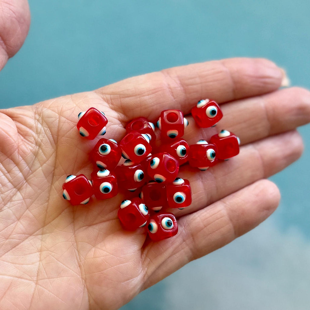 Chunky Resin Evil Eye Cube Beads, Big Hole, 5 Piece Set