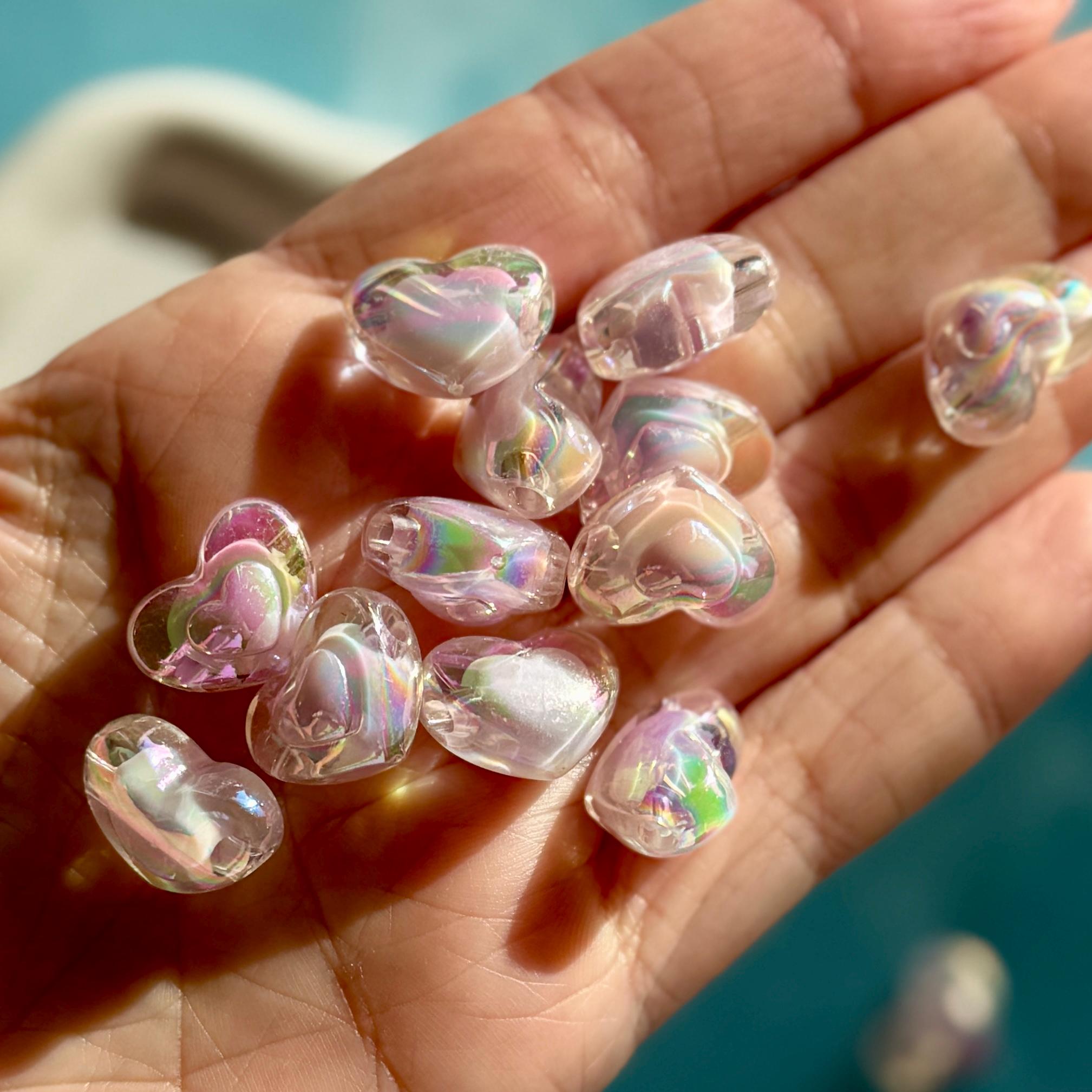 Light Purple AB Heart Beads, 13mm, Hole: 2.5mm, 20 pcs