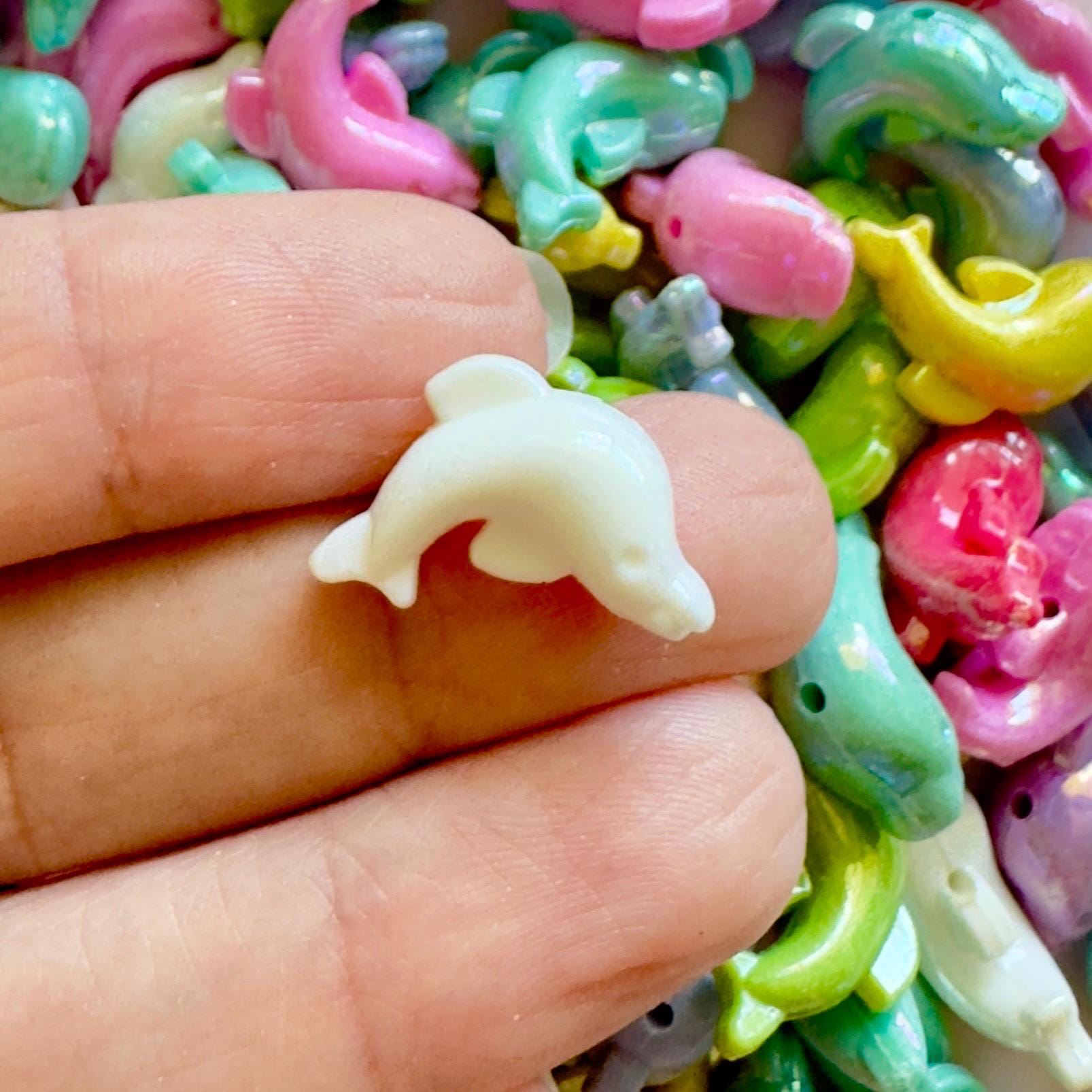 Iridescent Dolphin Beads: AB Finish Acrylic Charms for DIY Crafts