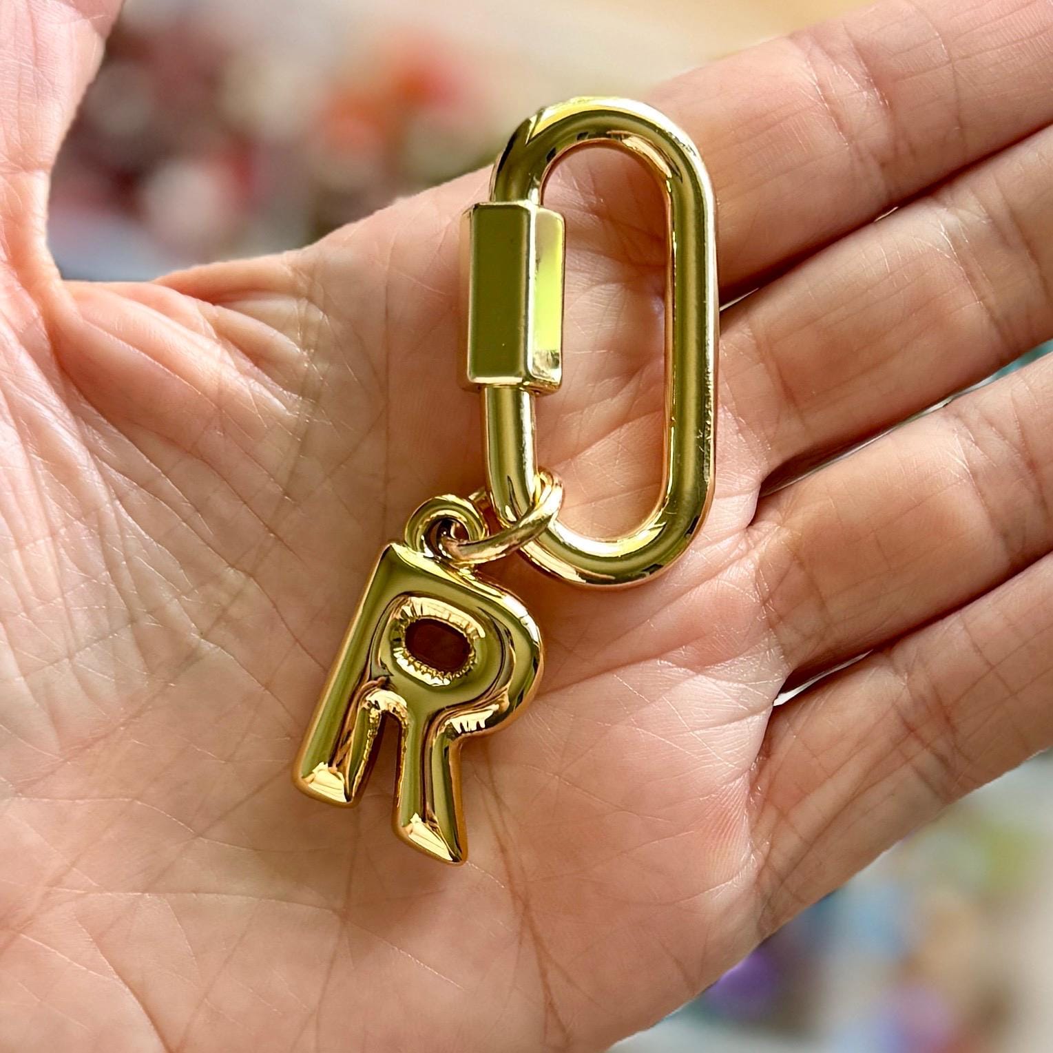 Custom Initial Keychain, Gold, Acrylic, Chunky Bubble Letters for Purse & Bag Charms