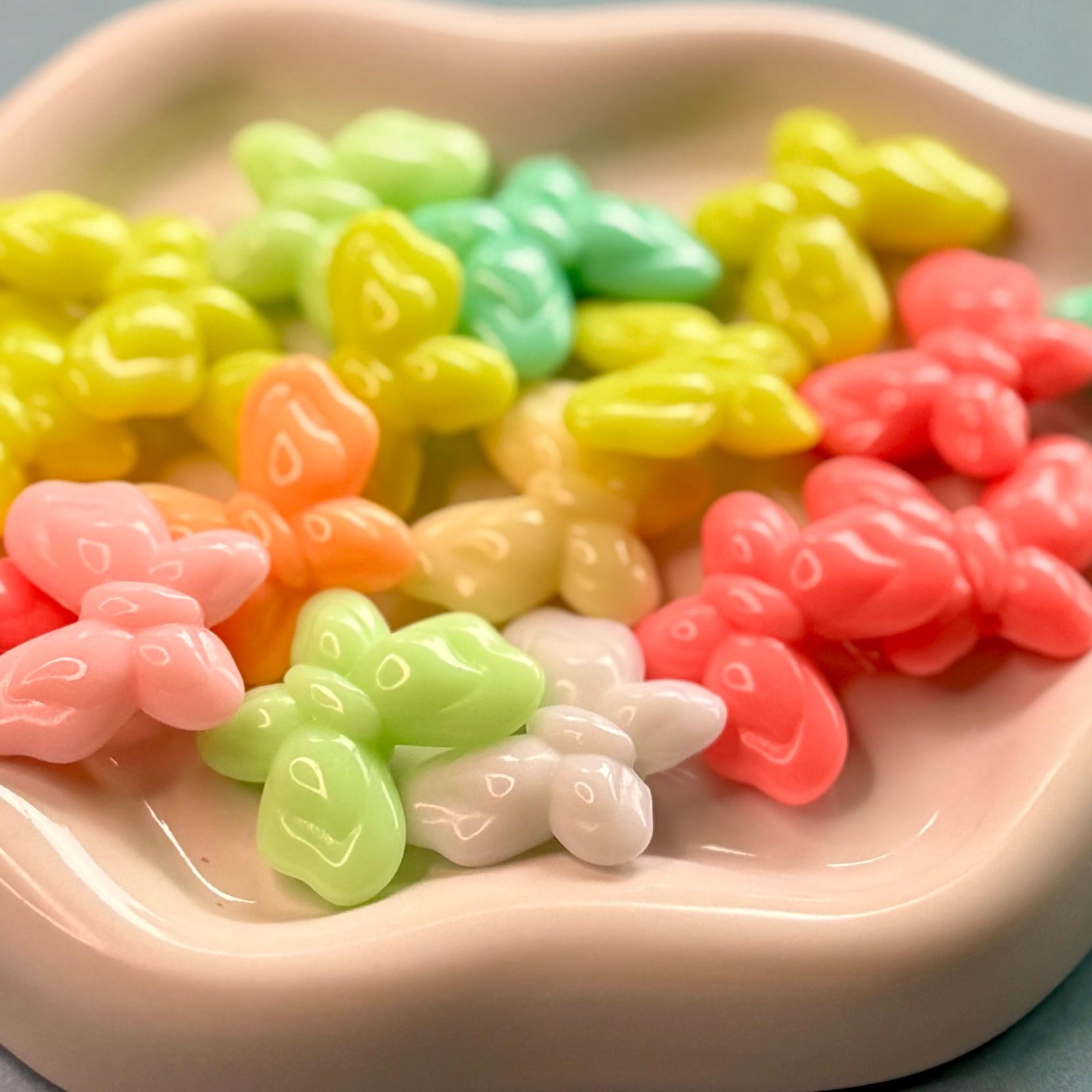 Kawaii Puffy Butterfly Beads, Pastel, 18mm, Hole: 1.8mm, 25 pcs