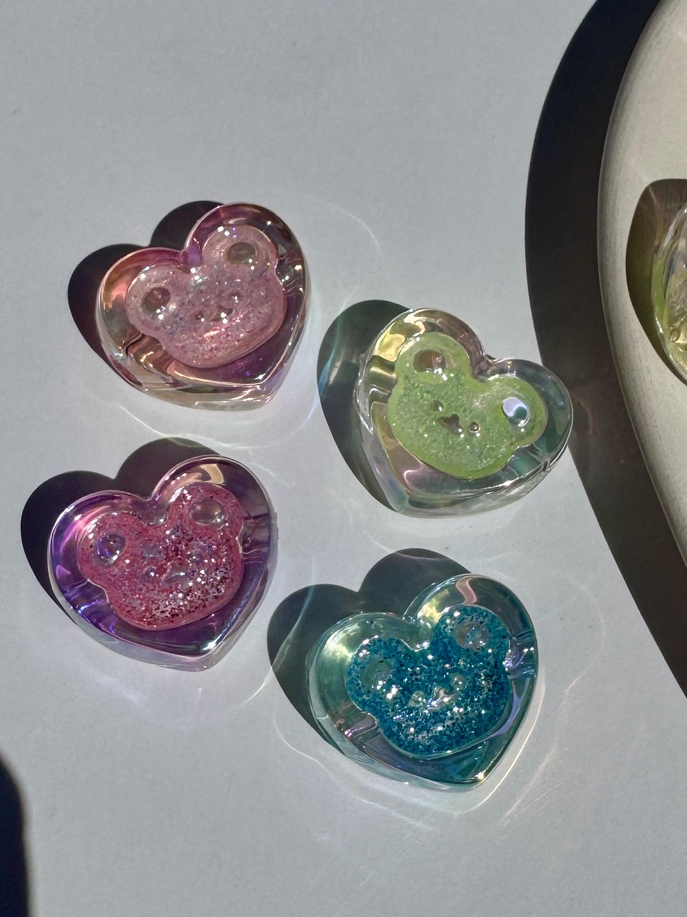 Chunky Glitter Bear Heart Beads, 17.5mm, Hole: 3.5mm, 10 pcs