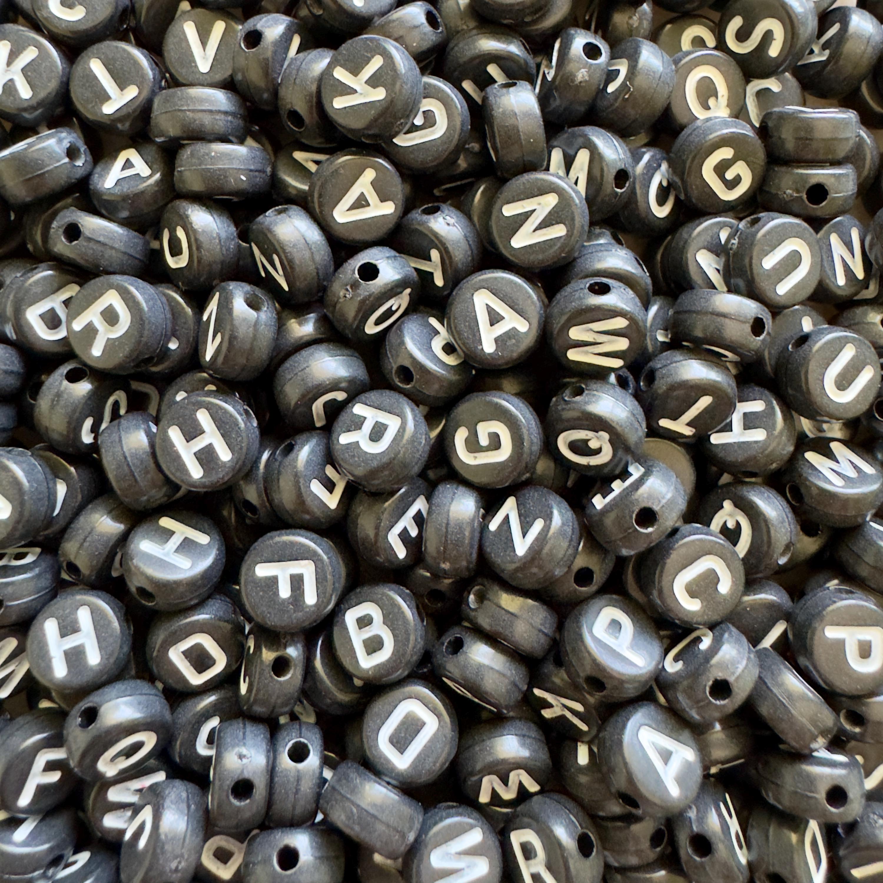 Black and White Letter Beads: Acrylic Kandi Bracelet Supplies (7x4mm, 10pc Set)