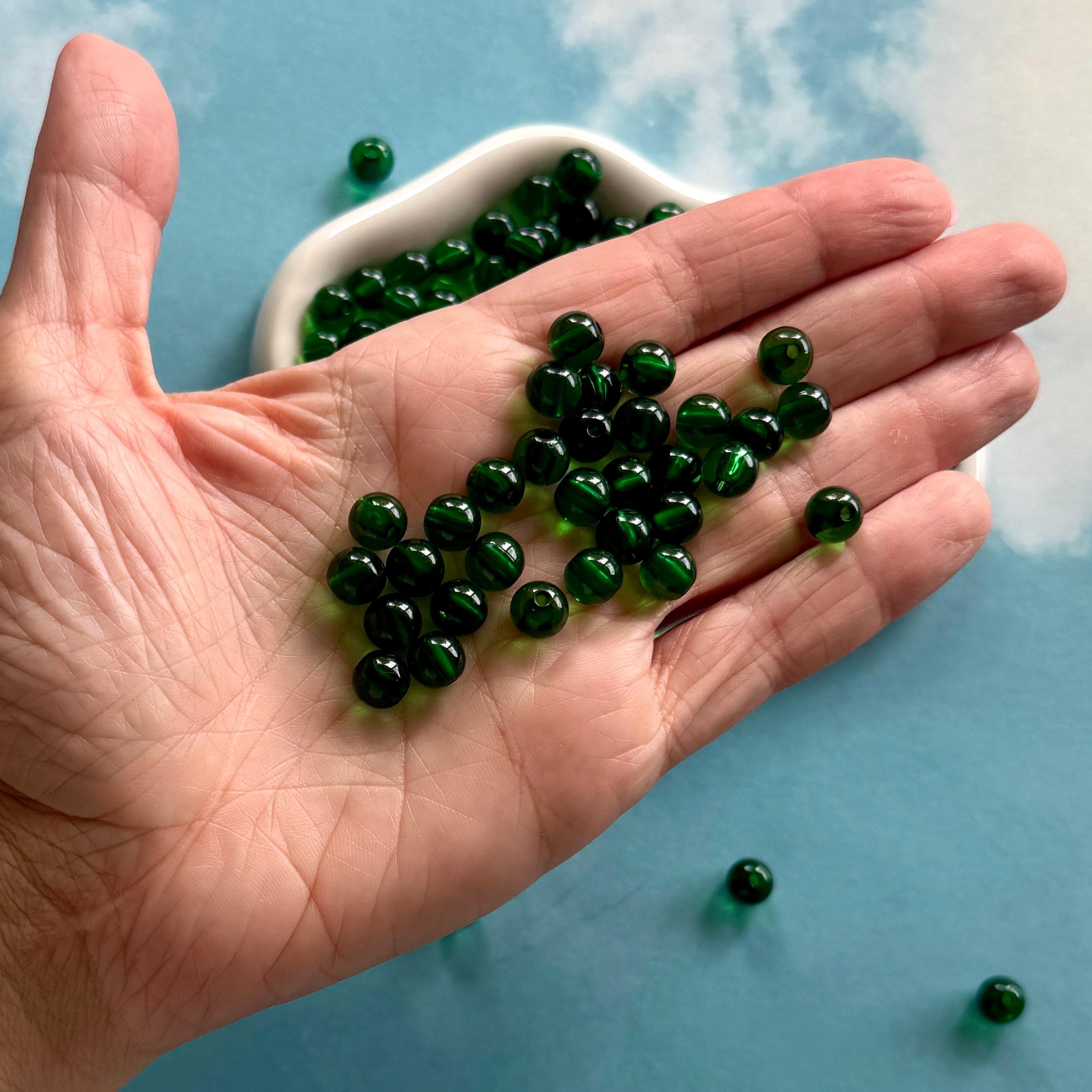 100 pcs 8mm Green Acrylic Round Beads, Hole: 1.5mm
