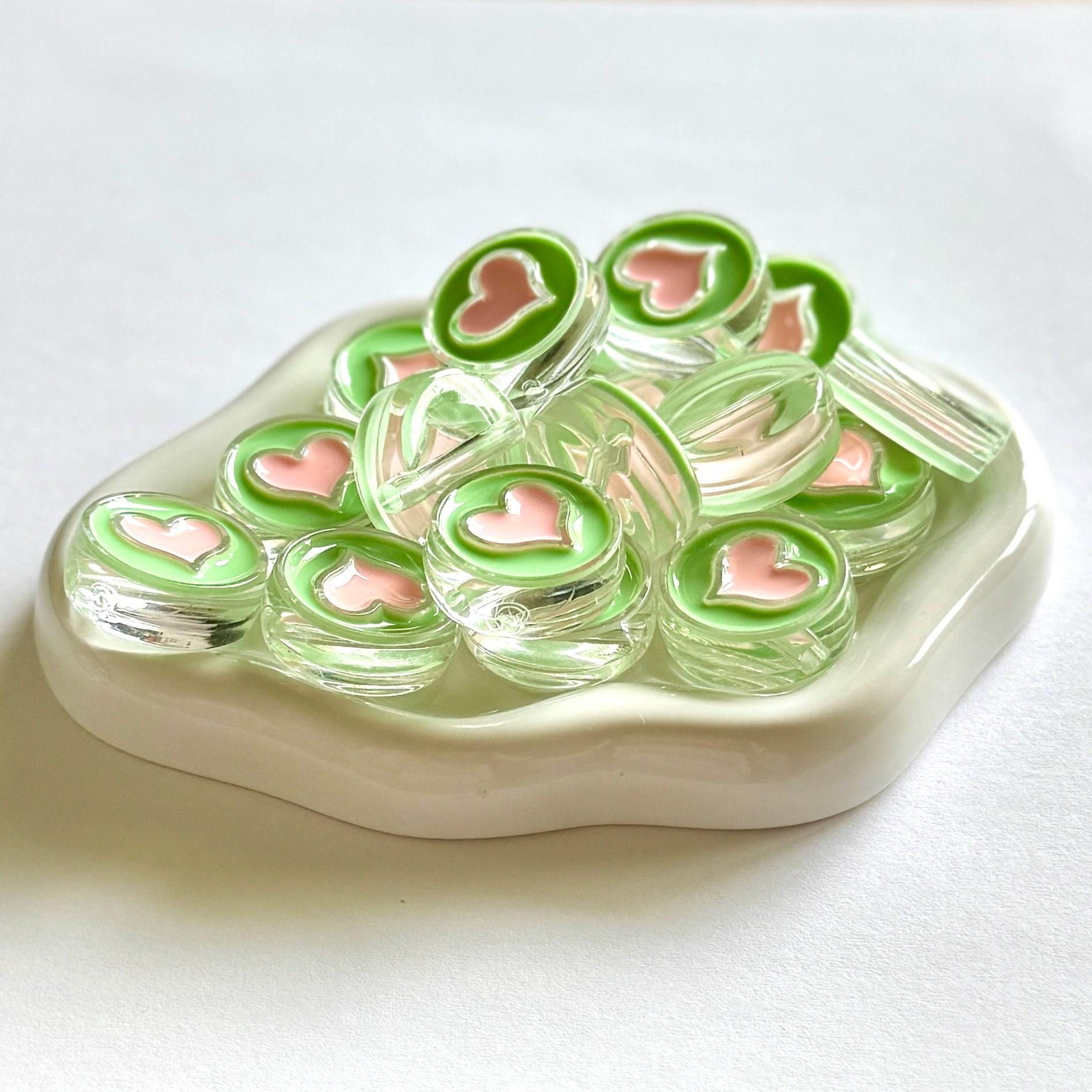 Chunky Acrylic Enamel Heart Bead: Glossy Disc Charm, 23x9mm