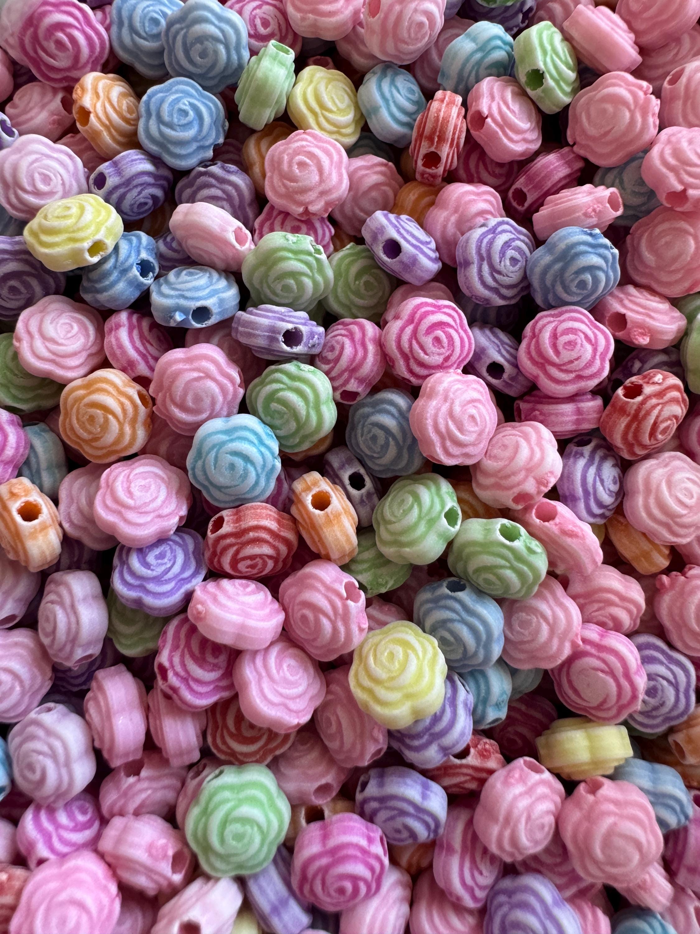 Tiny Flower Beads, Acrylic, Mixed Colors, 7.5x5mm, Hole: 2mm, 100 pcs