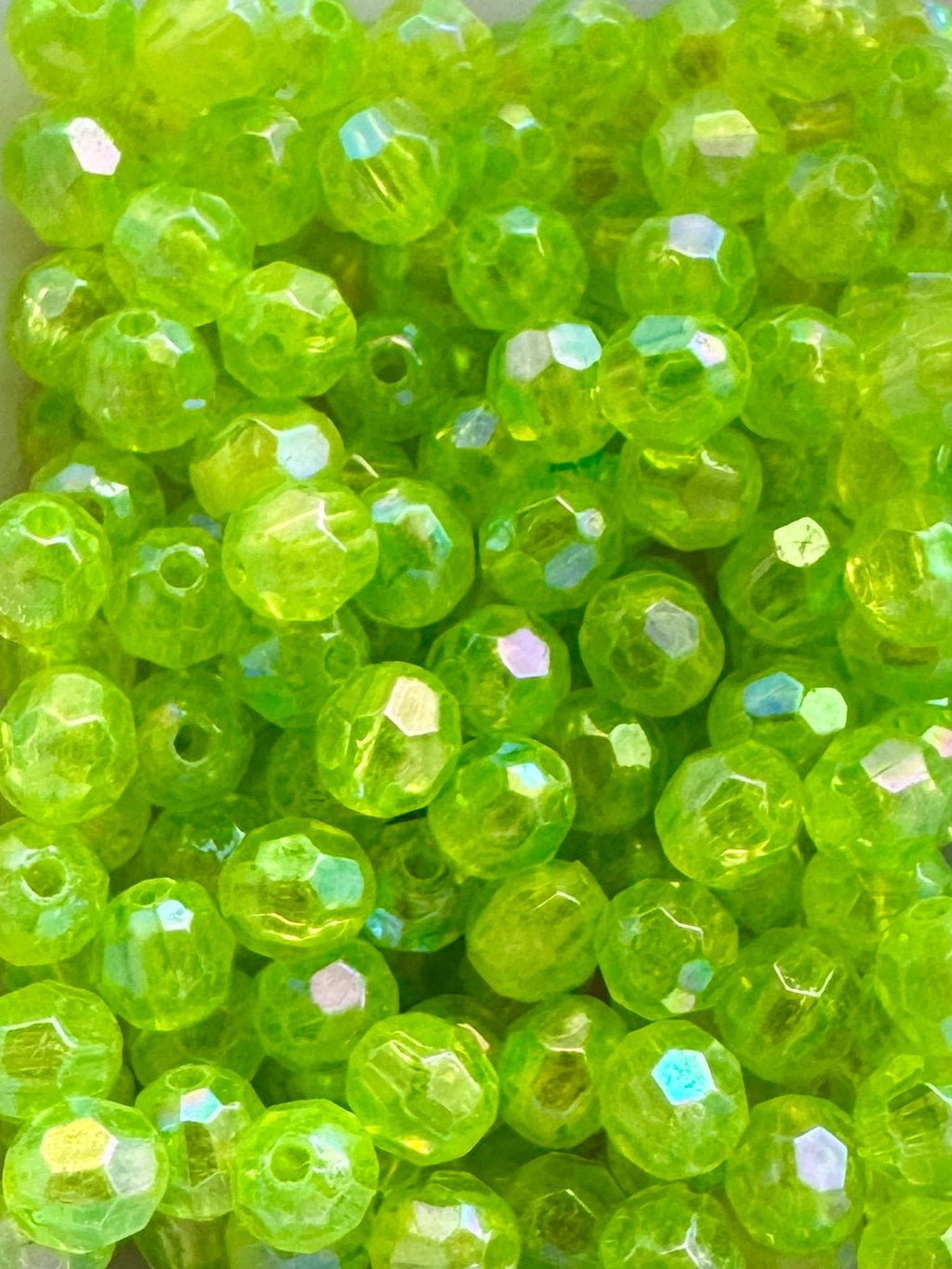 100 pcs 6mm Lime Green AB Faceted Beads, Acrylic, Hole: 1mm