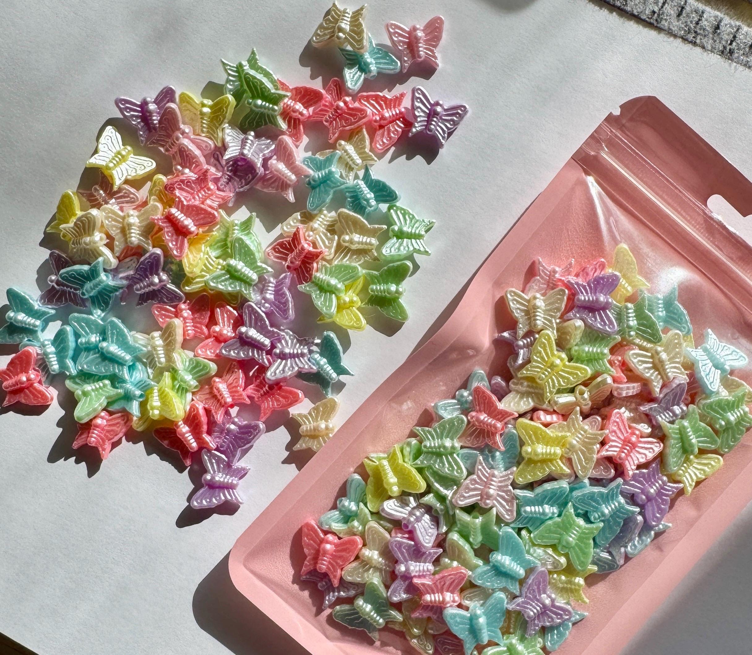 Y2K Butterfly Beads, Acrylic, Pastel Pearl, 13mm, Hole: 1.6mm, 70 Pieces