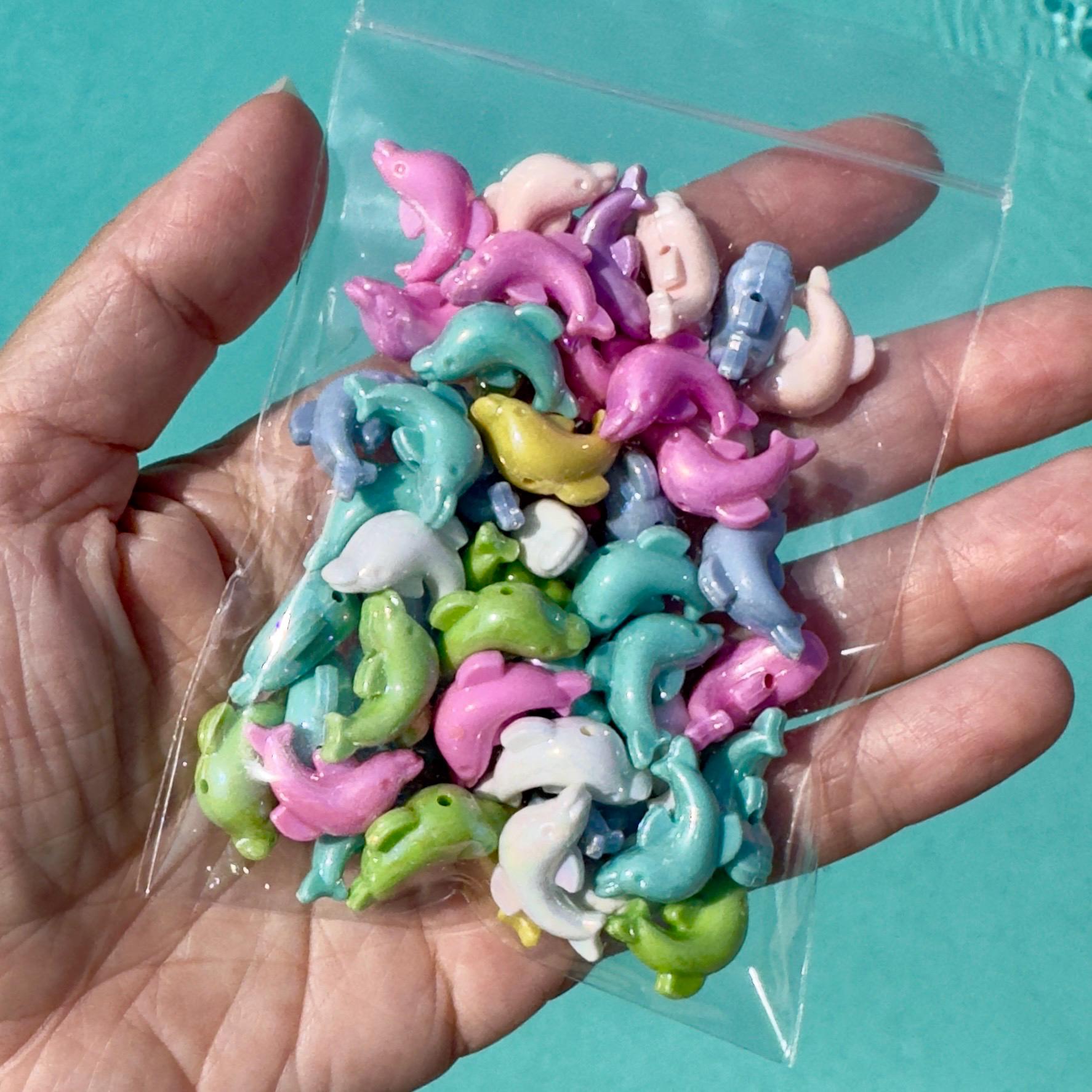 Iridescent Dolphin Beads: AB Finish Acrylic Charms for DIY Crafts