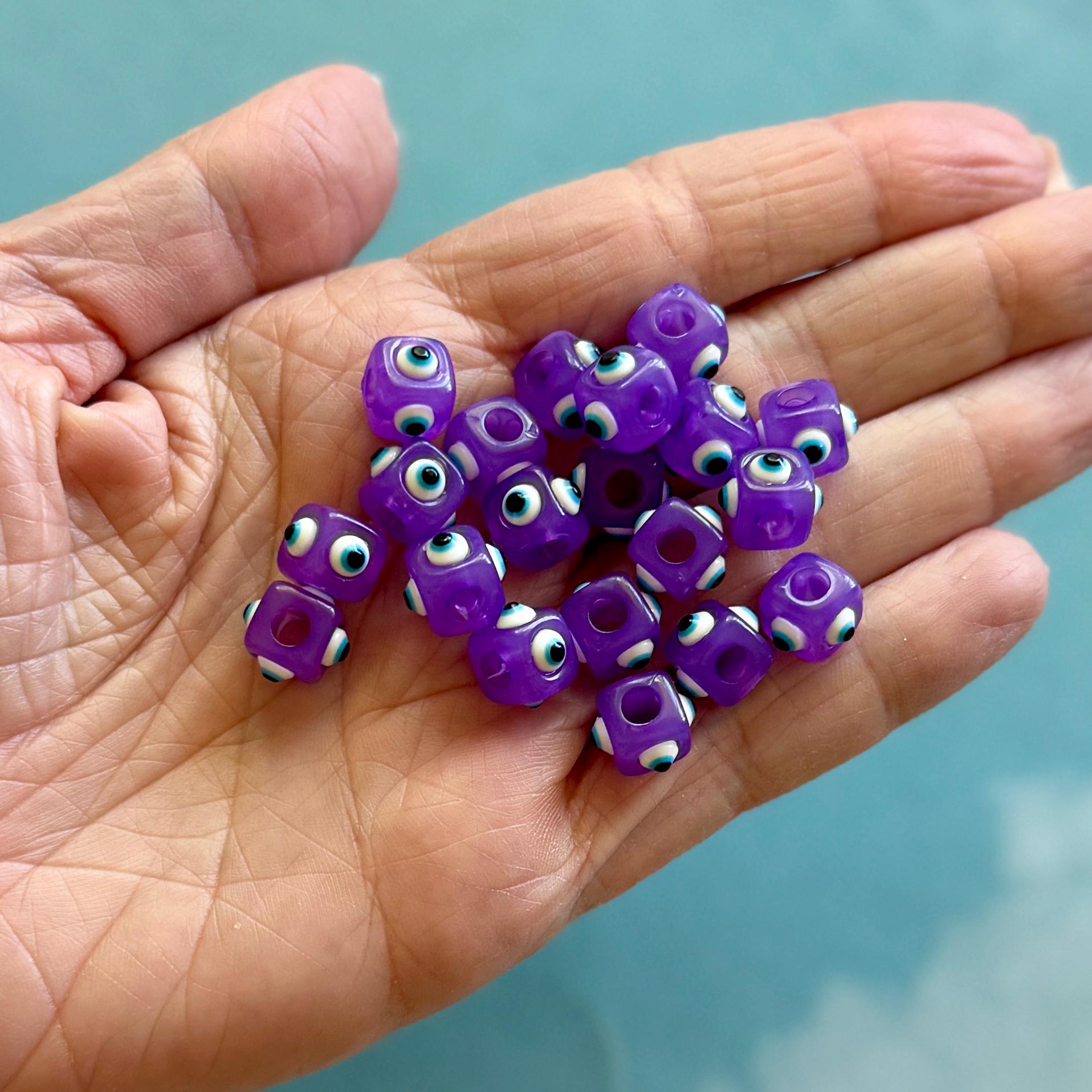 Chunky Resin Evil Eye Cube Beads, Big Hole, 5 Piece Set