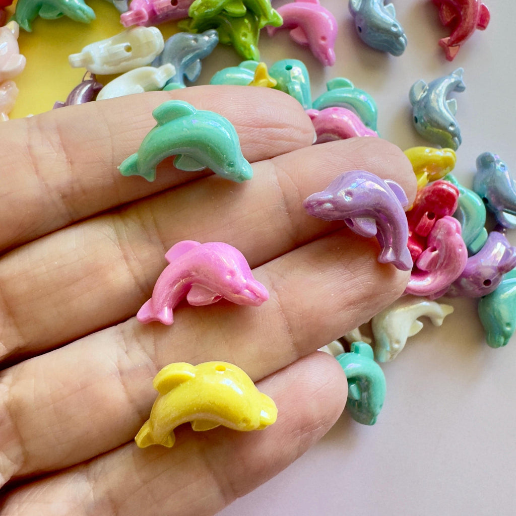 Iridescent Dolphin Beads: AB Finish Acrylic Charms for DIY Crafts