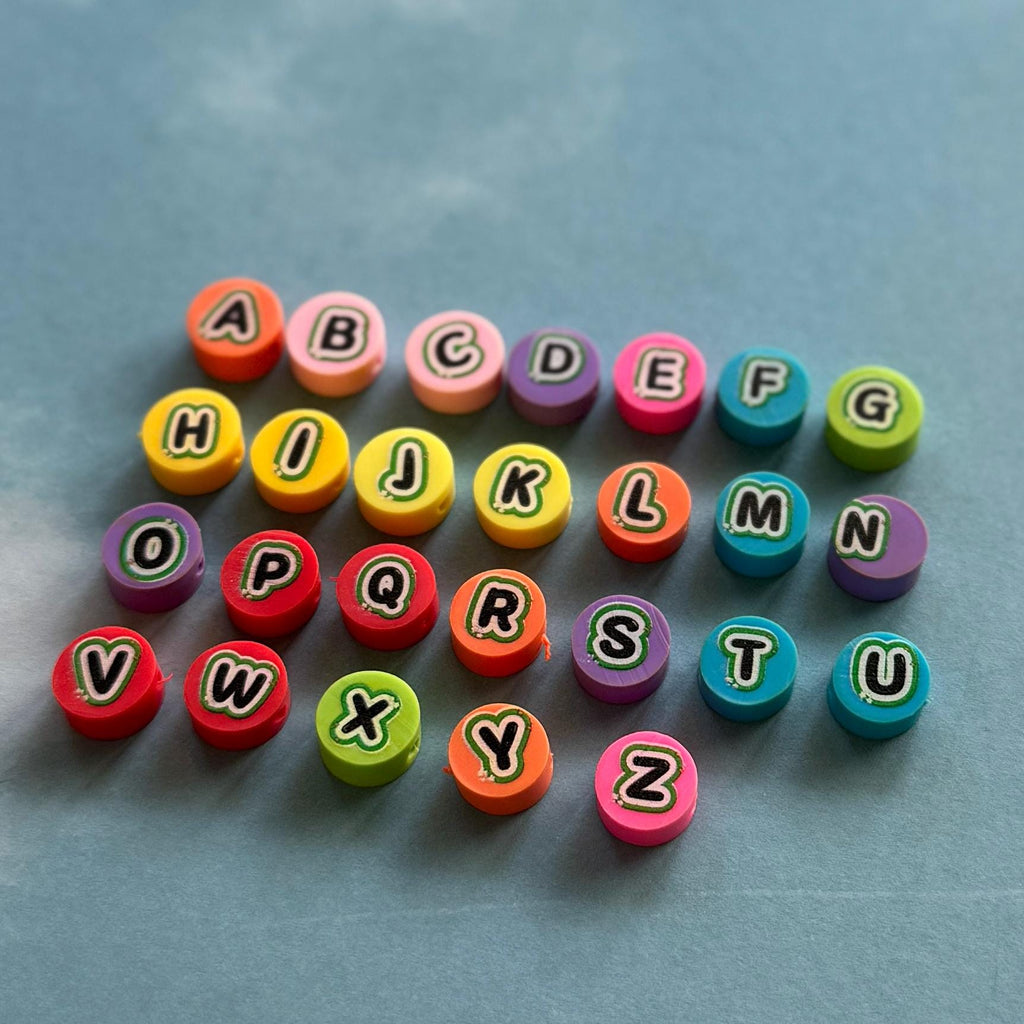 Colorful Polymer Clay Letter Beads, 10mm, Kandi Crafts, A-Z Set, 26 pcs