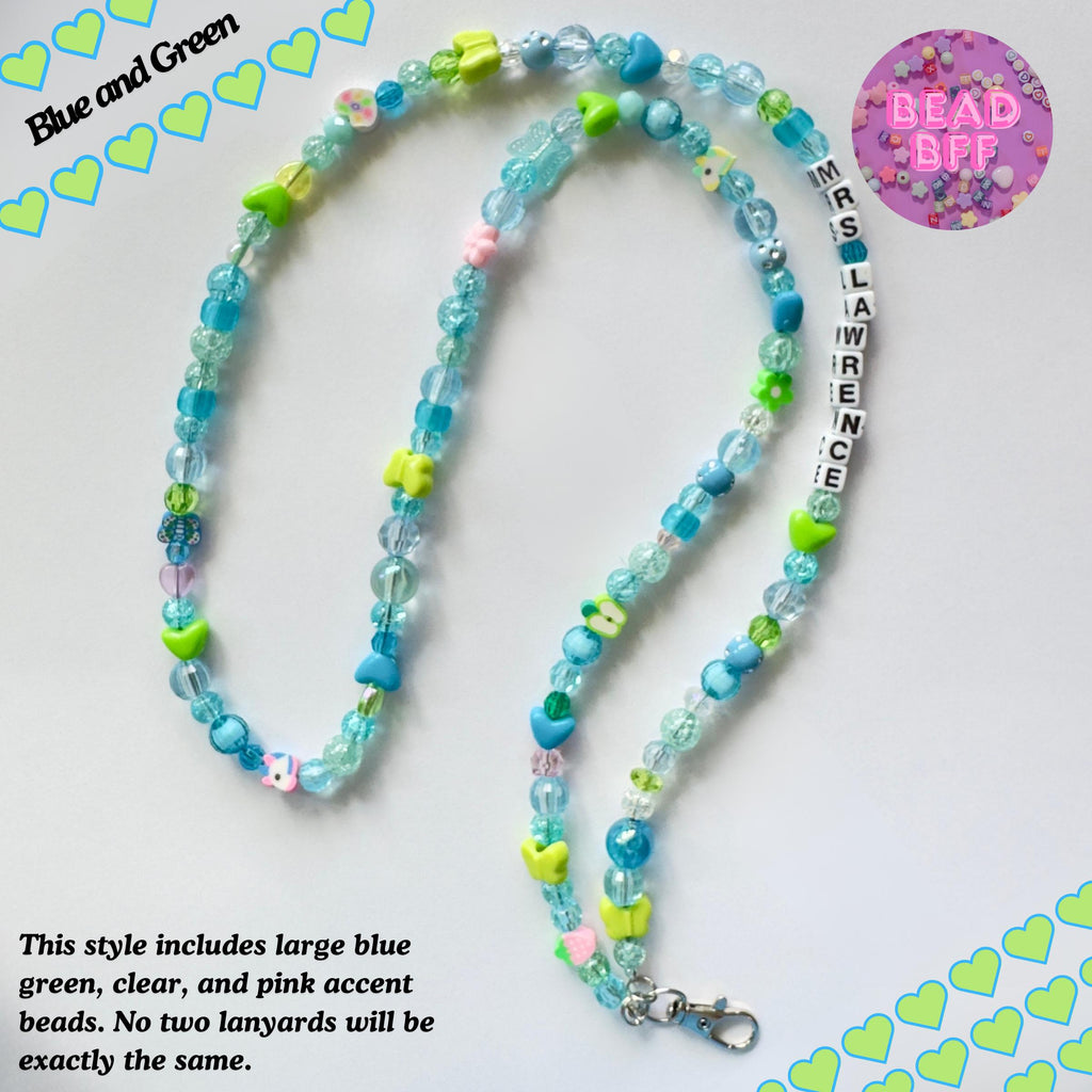 Custom Beaded Lanyard, Vertical Name Beads, Y2K Kidcore Style