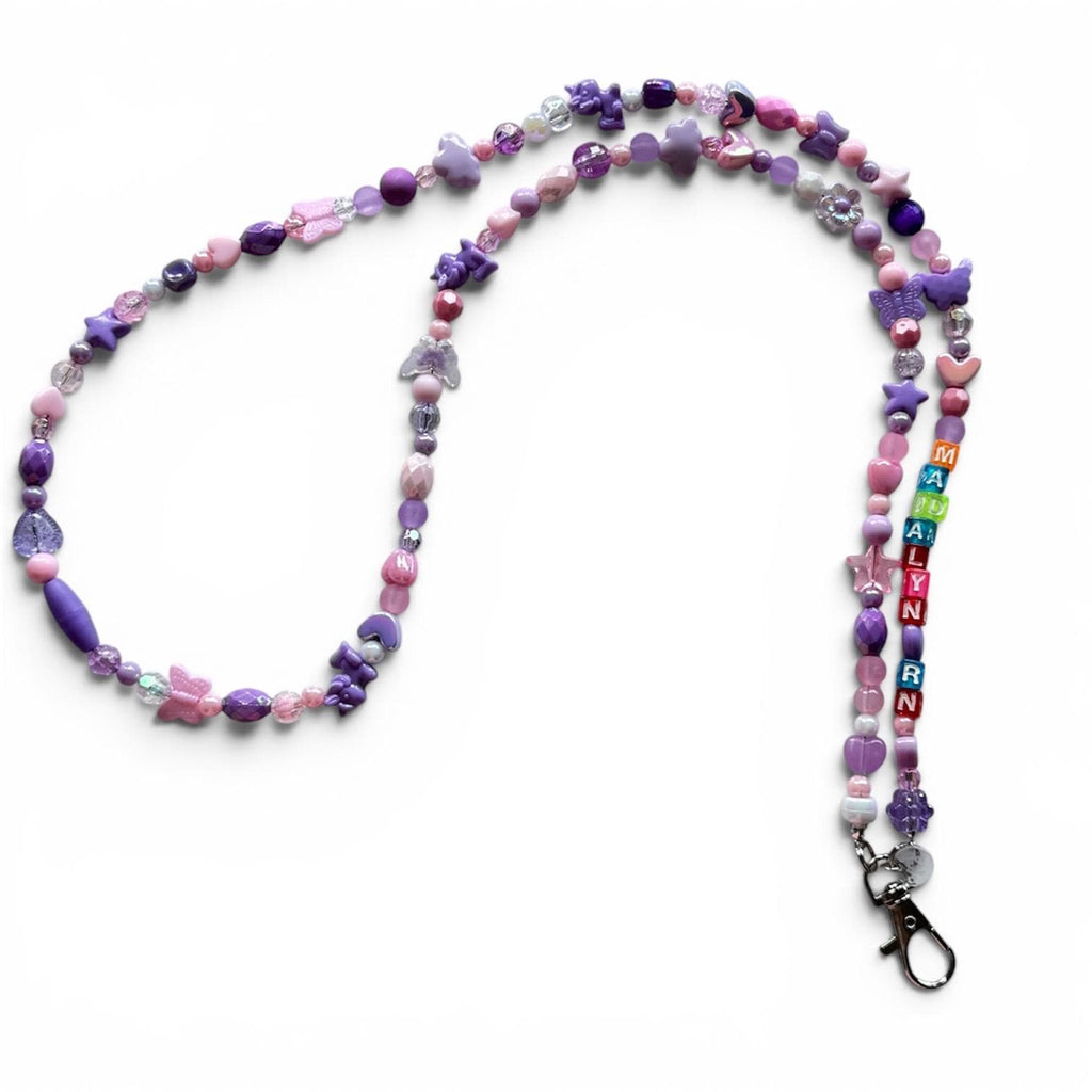 Custom Beaded Lanyard, Vertical Name Beads, Y2K Kidcore Style