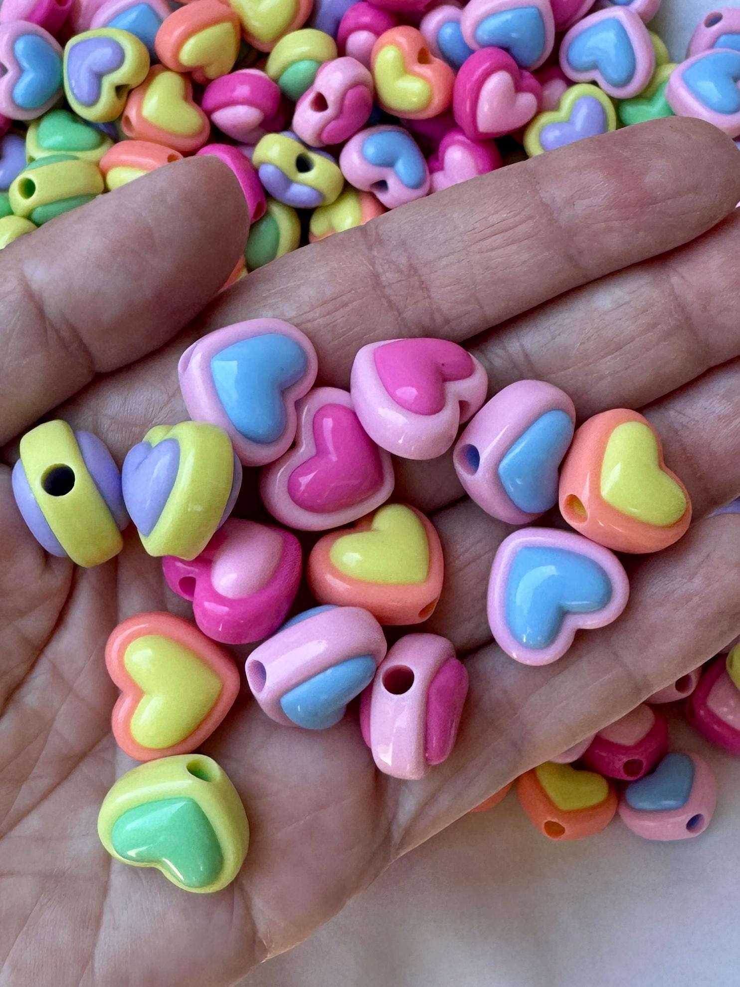 Two Tone Kawaii Heart Beads, Pastel or UV Iridescent Mixed Colors, 15x17.5x12mm, Hole: 3.7mm, 20 pcs