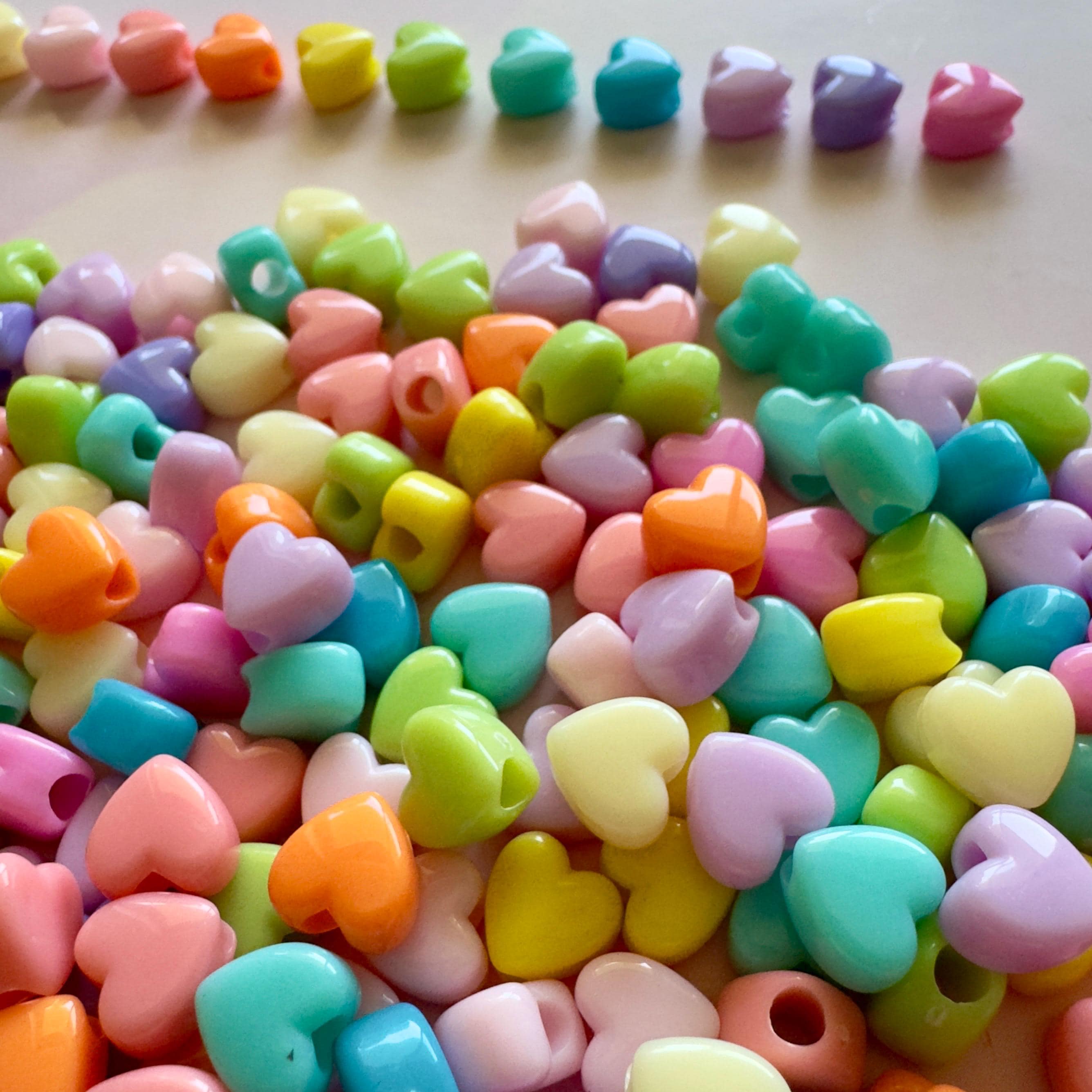Mini Heart Pony Beads: Multicolored Kawaii Kandi Beads, 7.3mm