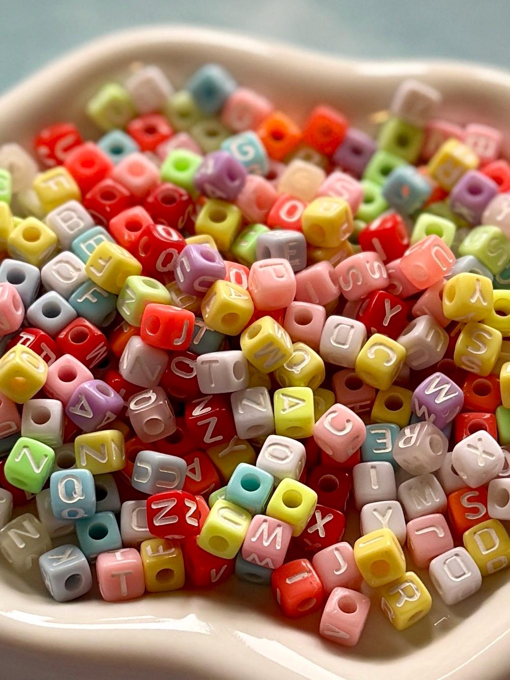 Tiny 4mm Cube Letter Beads, Hole: 2mm for DIY Kandi, Kids, Crafts
