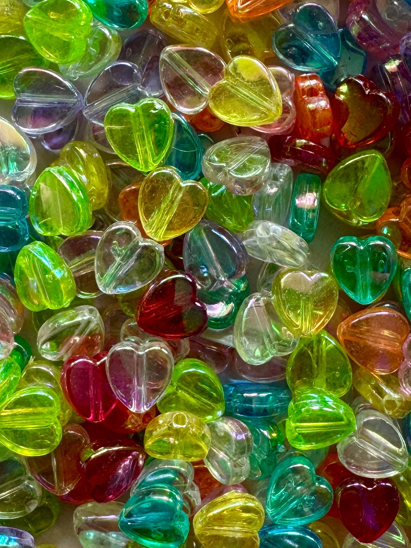 AB Heart Beads, Acrylic, Mixed Colors, 8x8x3mm, Hole: 1.5mm, 90 pcs