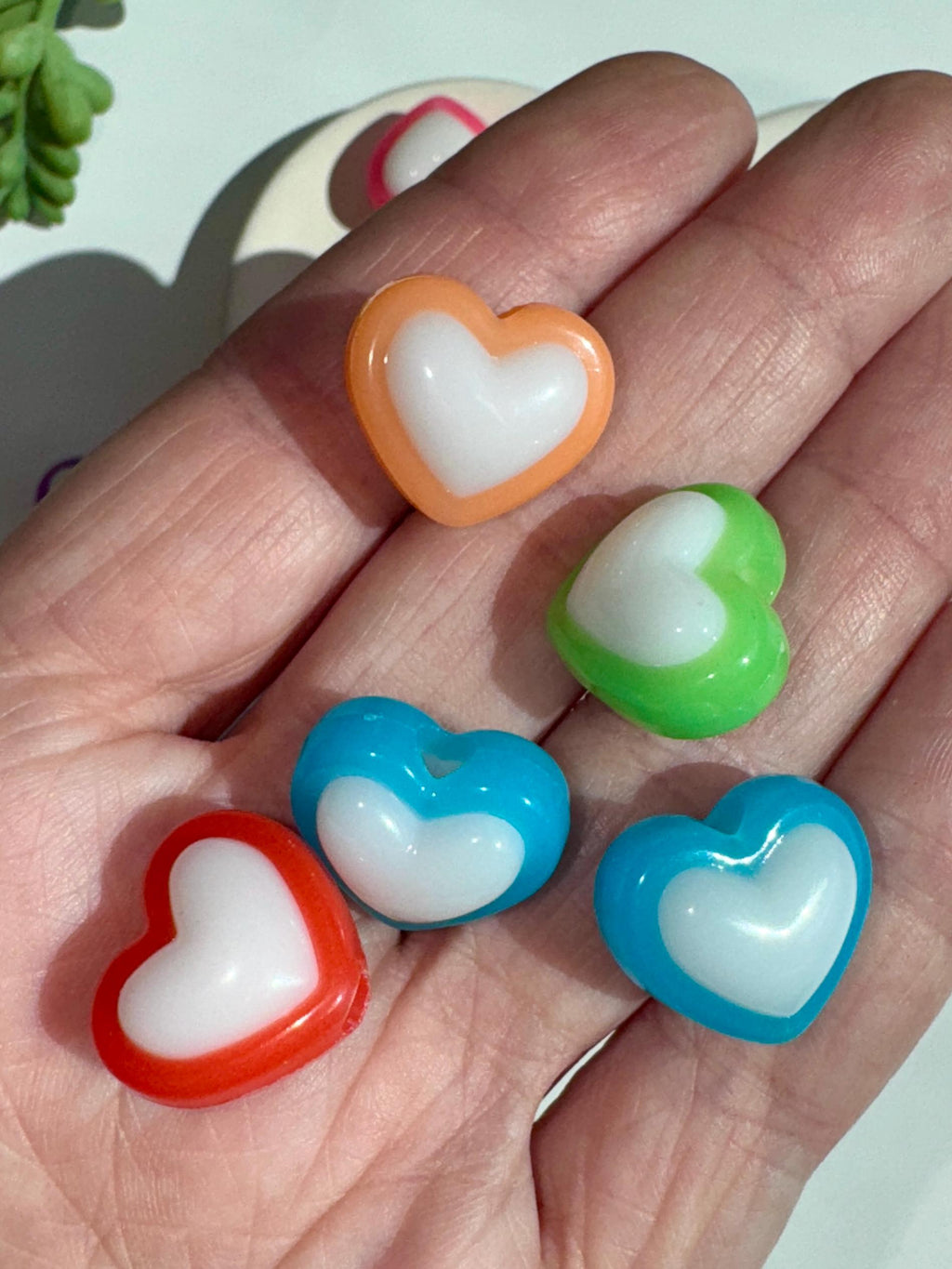 Acrylic Jelly Heart Beads, Two-Toned Kandi Kawaii Beads (15.5mm), 10 pcs