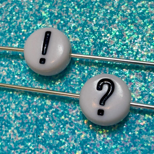100 Punctuation Symbol Beads: White Acrylic 7mm Question Mark & Exclamation Point