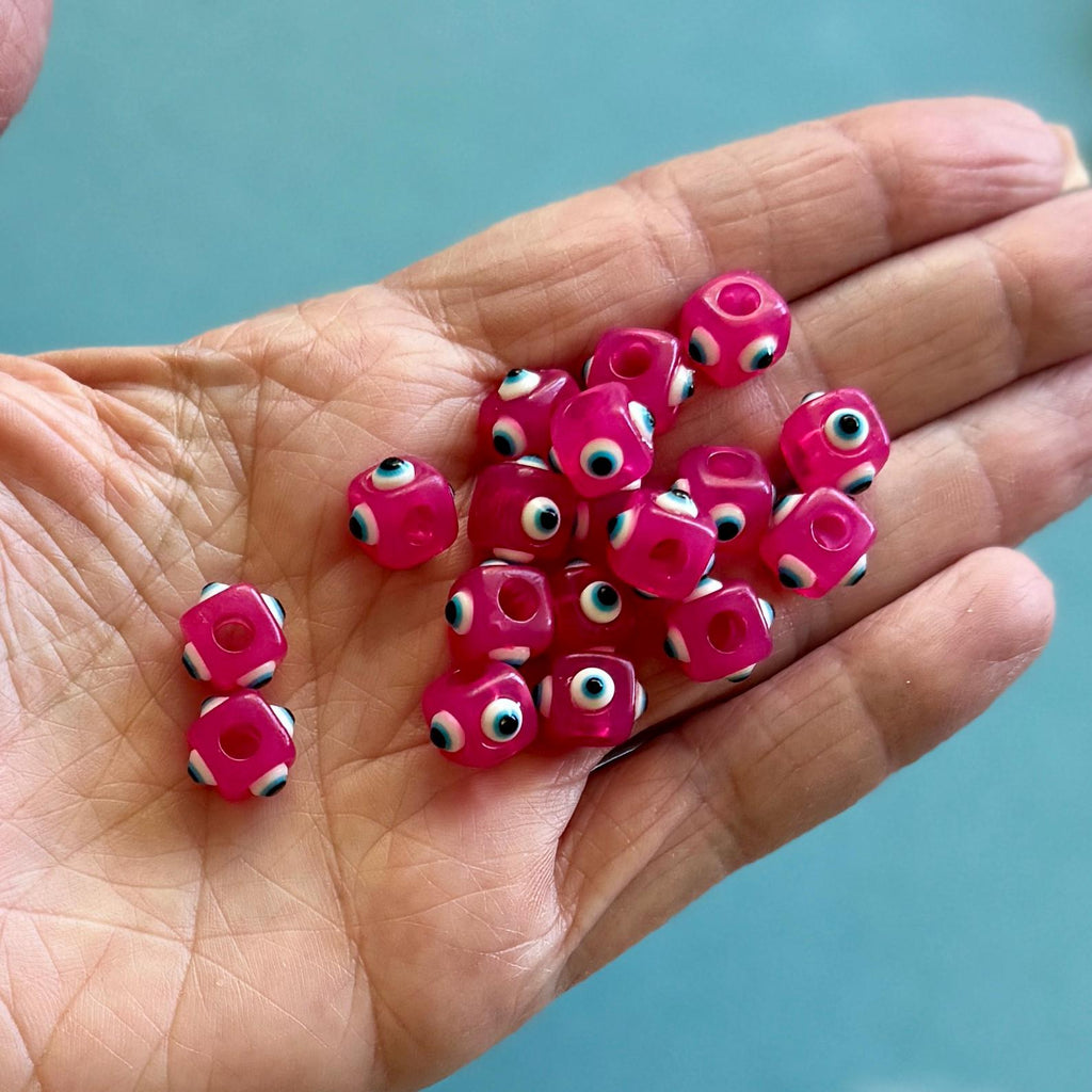 Chunky Resin Evil Eye Cube Beads, Big Hole, 5 Piece Set