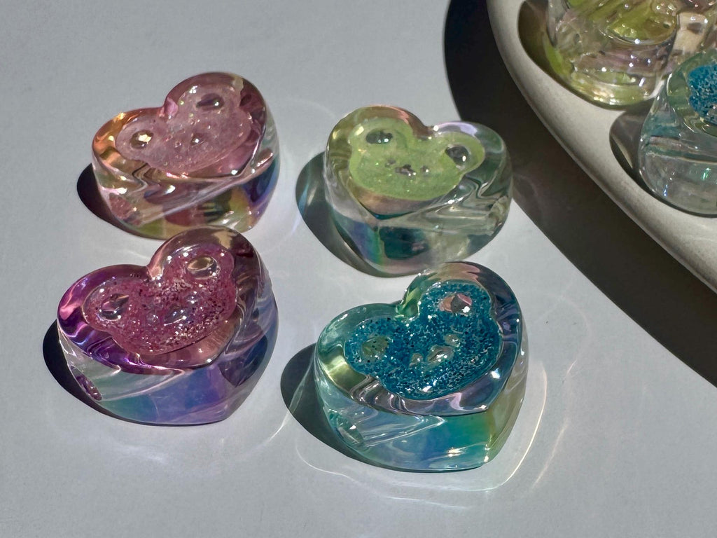 Chunky Glitter Bear Heart Beads, 17.5mm, Hole: 3.5mm, 10 pcs
