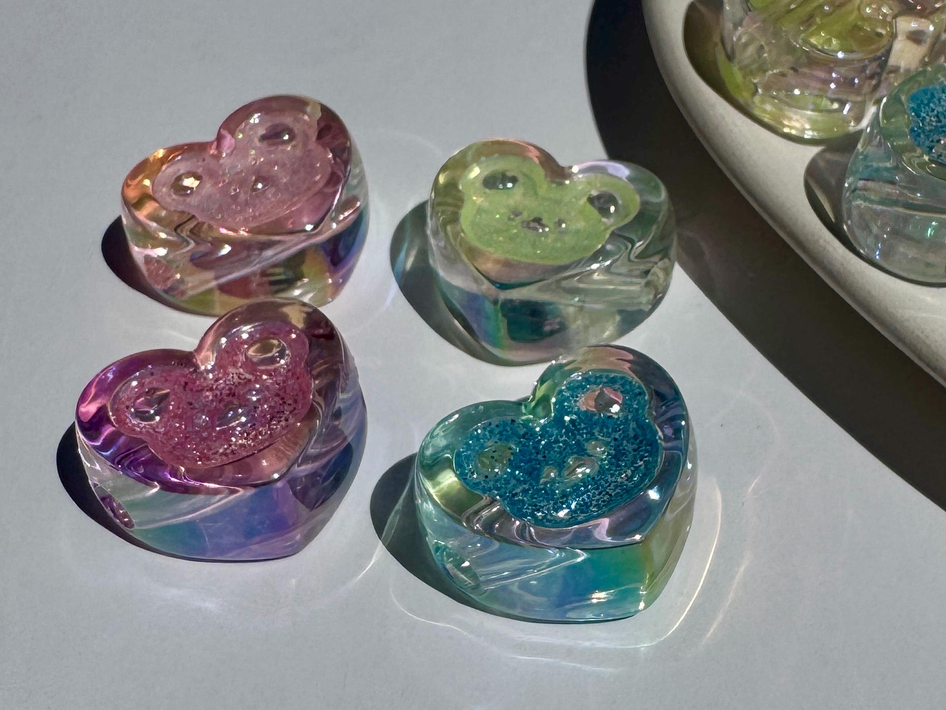 Chunky Glitter Bear Heart Beads, 17.5mm, Hole: 3.5mm, 10 pcs