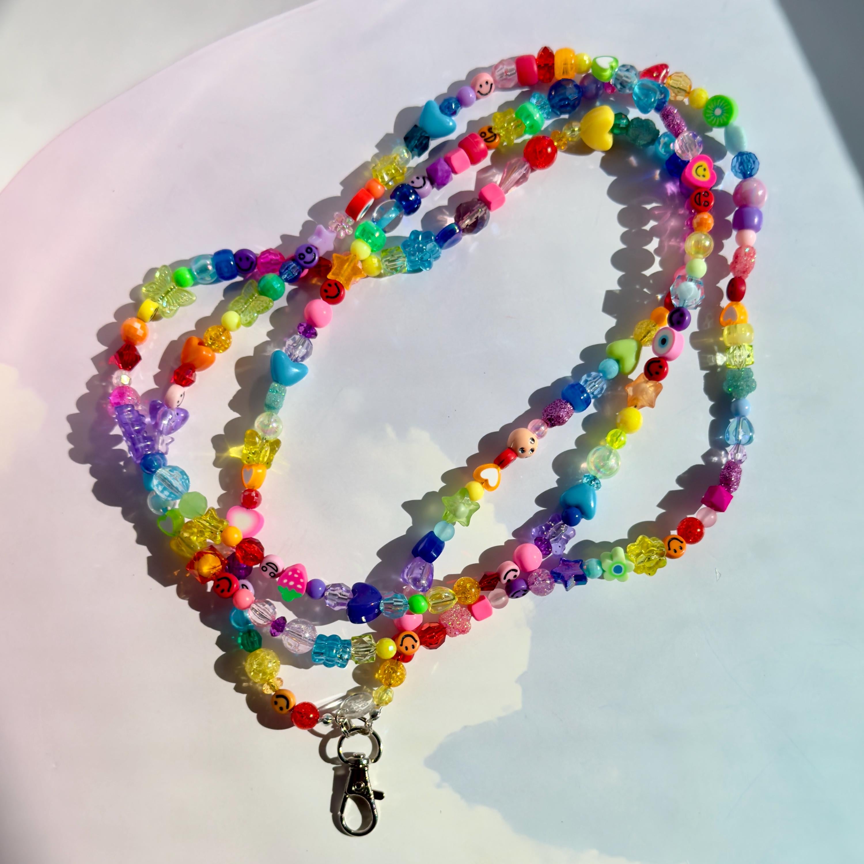 Rainbow Beaded Name Lanyard: Personalized Teacher Nurse ID Badge