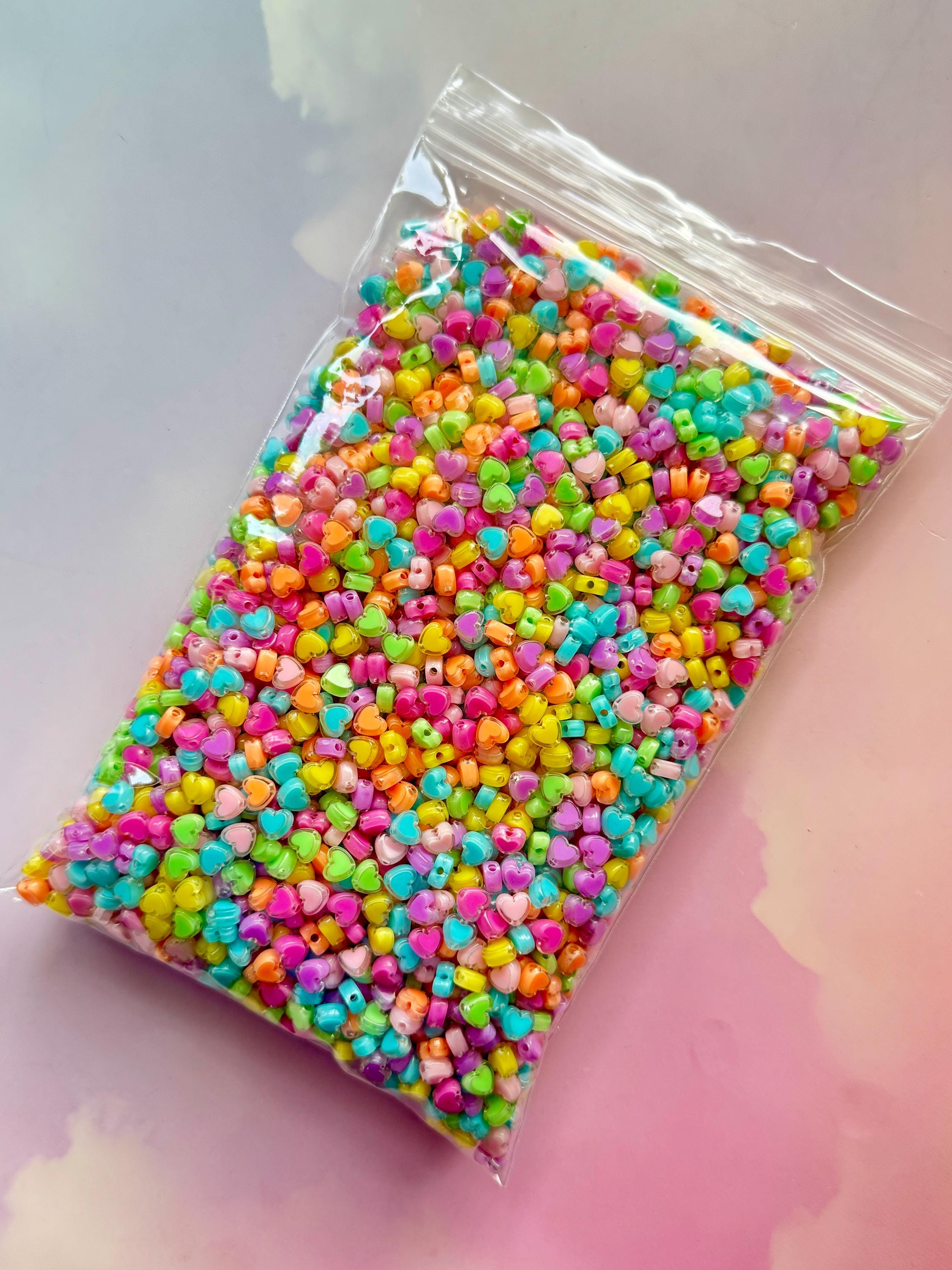 Mixed Colors Acrylic Heart Beads, 7mm, 100 Pcs