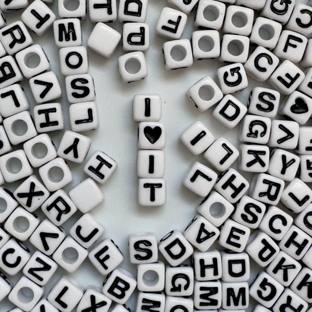 Alphabet Cube Beads: 7mm Black and White DIY Jewelry (Top Drilled, 1 Piece) 3.5mm Hole - DISCONTINUED