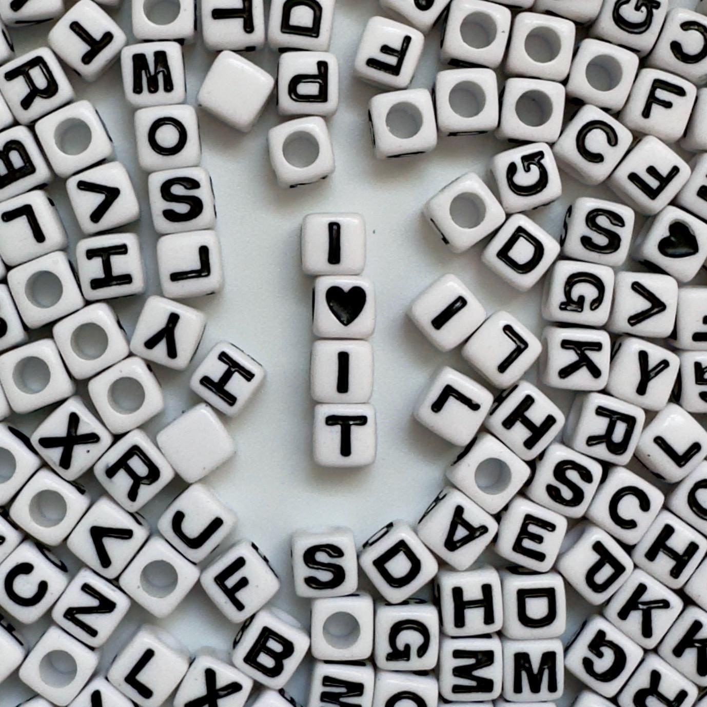 Alphabet Cube Beads: 7mm Black and White DIY Jewelry (Top Drilled, 1 Piece) 3.5mm Hole - DISCONTINUED