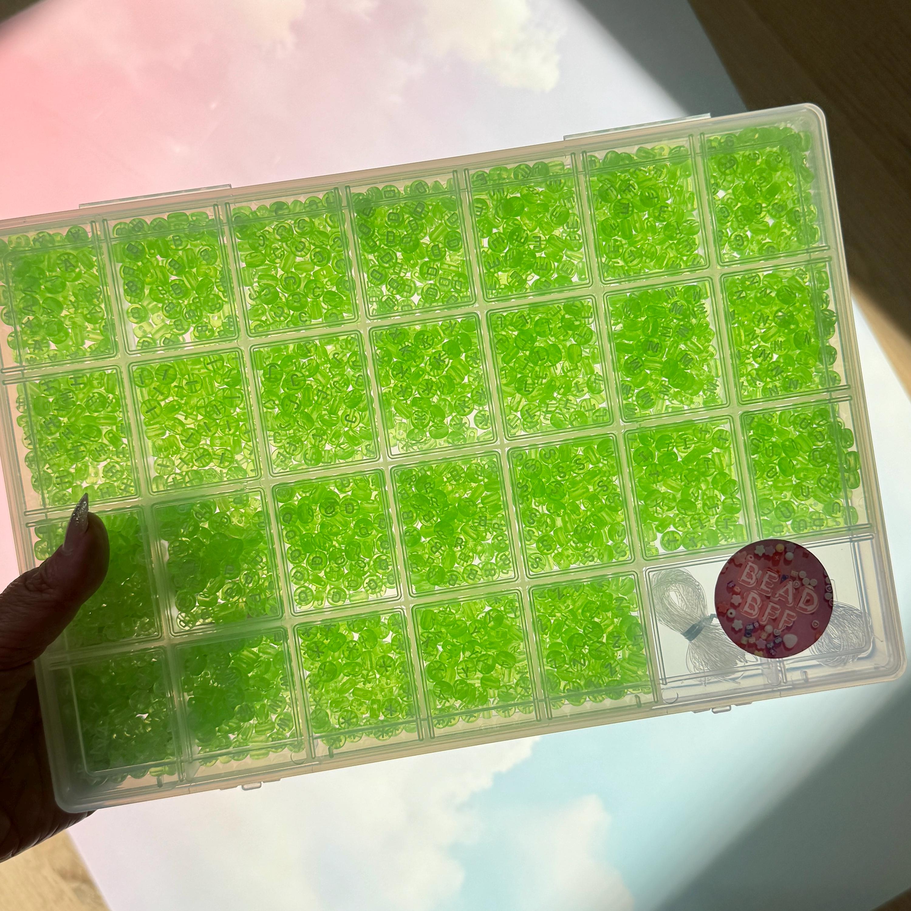 Alphabet Bead Kit (2600 pc): Translucent Green Acrylic Beads for Kandi + DIY Crafts