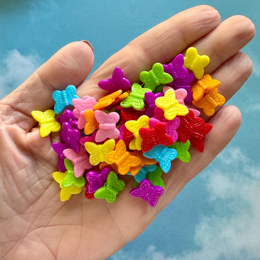 Bright Butterfly Beads, Acrylic, Mixed Colors, 11mm, Pack of 100 Pieces