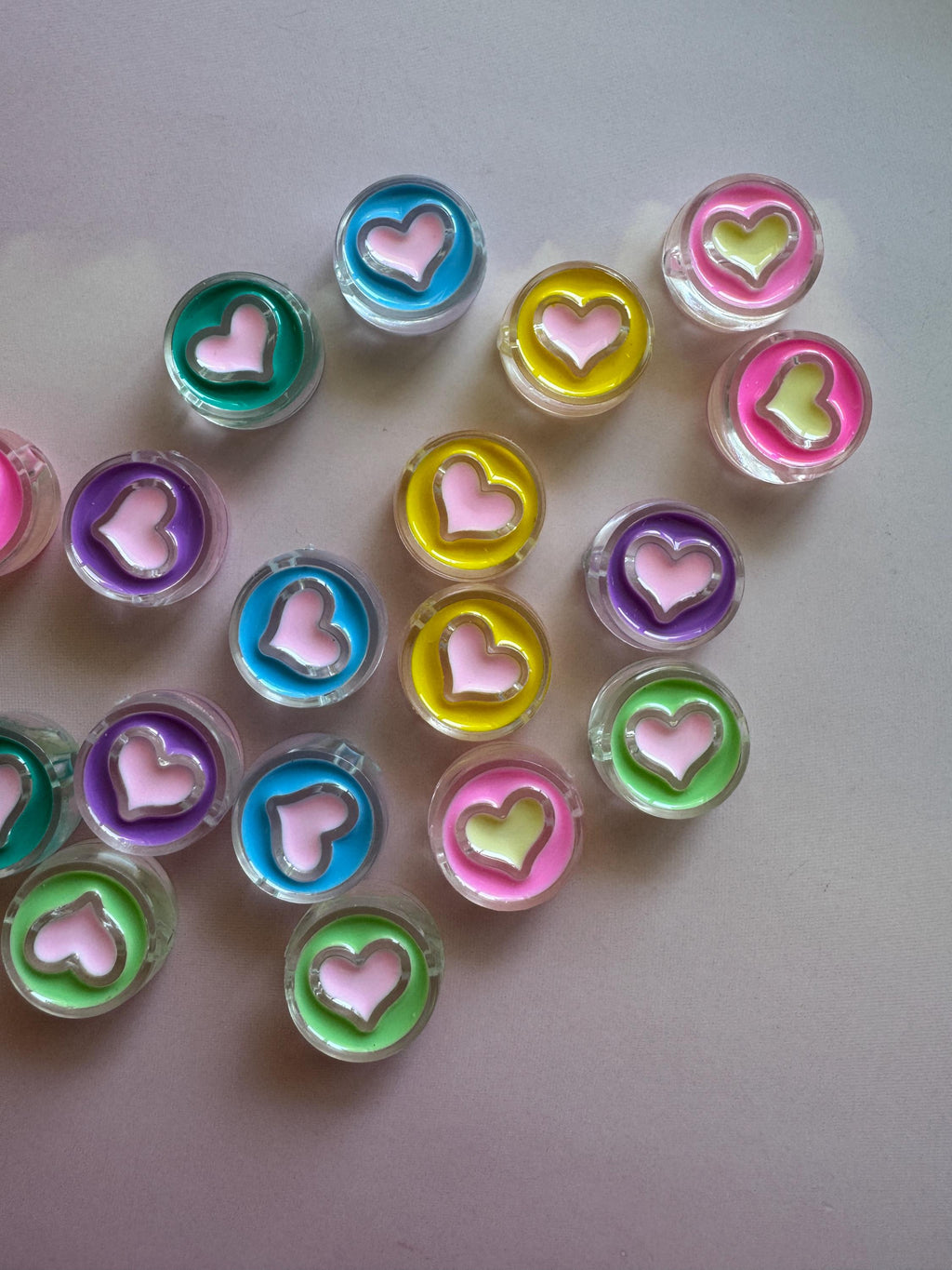 Chunky Acrylic Enamel Heart Bead: Glossy Disc Charm, 23x9mm